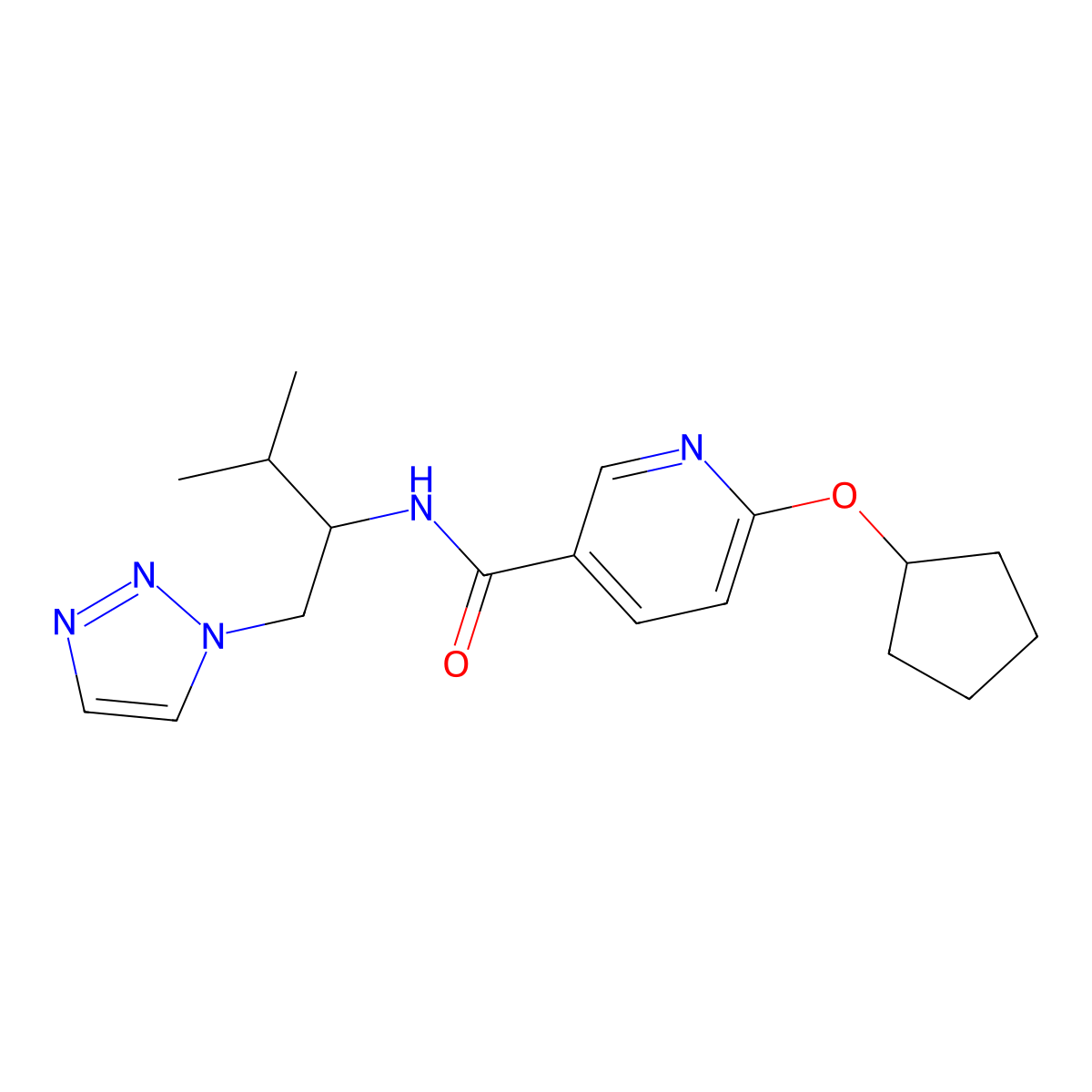 6-(cyclopentyloxy)-N-(3-methyl-1-(1H-1,2,3-triazol-1-yl)butan-2-yl)nicotinamide molecular structure, CAS 2034334-93-3