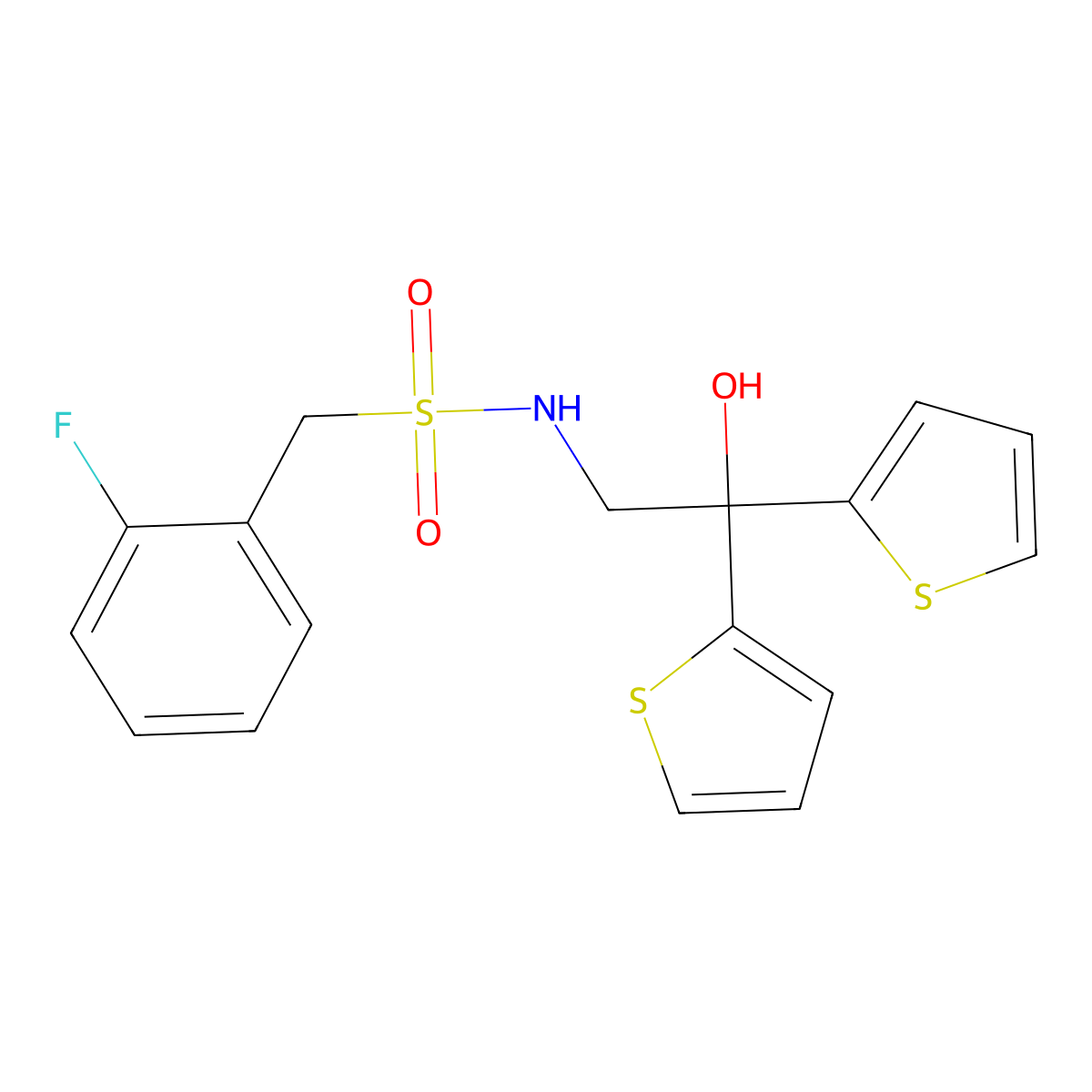 1-(2-fluorophenyl)-N-(2-hydroxy-2,2-di(thiophen-2-yl)ethyl)methanesulfonamide molecular structure, CAS 2034334-98-8