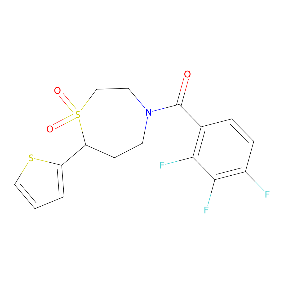(1,1-Dioxido-7-(thiophen-2-yl)-1,4-thiazepan-4-yl)(2,3,4-trifluorophenyl)methanone molecular structure, CAS 2034335-02-7