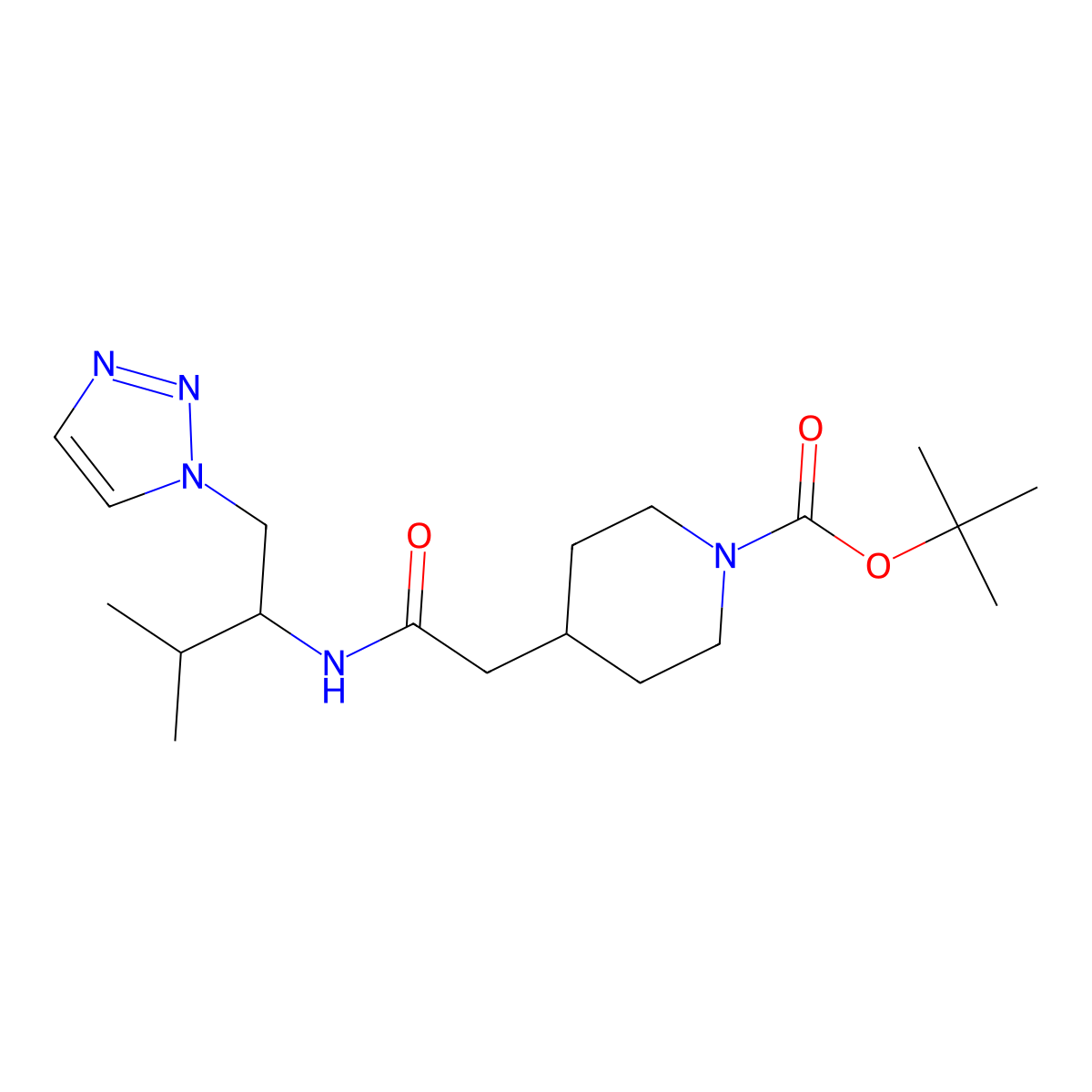 tert-butyl 4-(2-((3-methyl-1-(1H-1,2,3-triazol-1-yl)butan-2-yl)amino)-2-oxoethyl)piperidine-1-carboxylate molecular structure, CAS 2034335-03-8