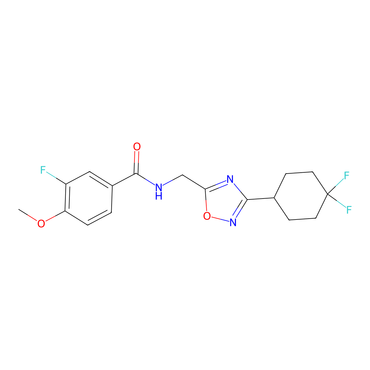 N-((3-(4,4-difluorocyclohexyl)-1,2,4-oxadiazol-5-yl)methyl)-3-fluoro-4-methoxybenzamide molecular structure, CAS 2034335-08-3