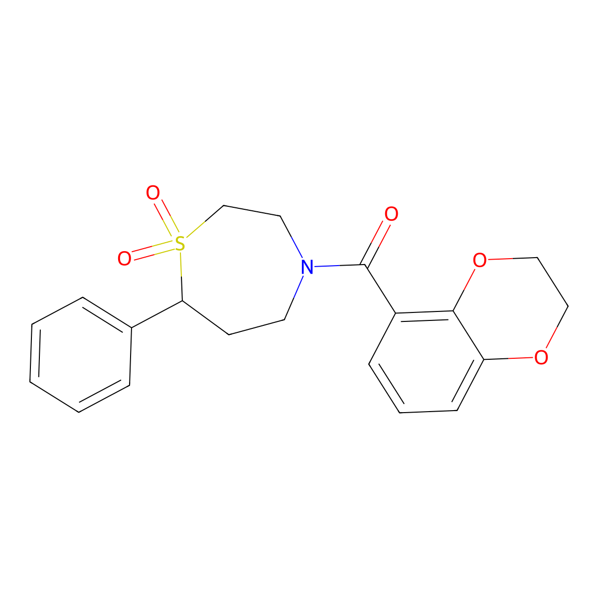 4-(2,3-Dihydro-1,4-benzodioxine-5-carbonyl)-7-phenyl-1lambda6,4-thiazepane-1,1-dione molecular structure, CAS 2034335-10-7