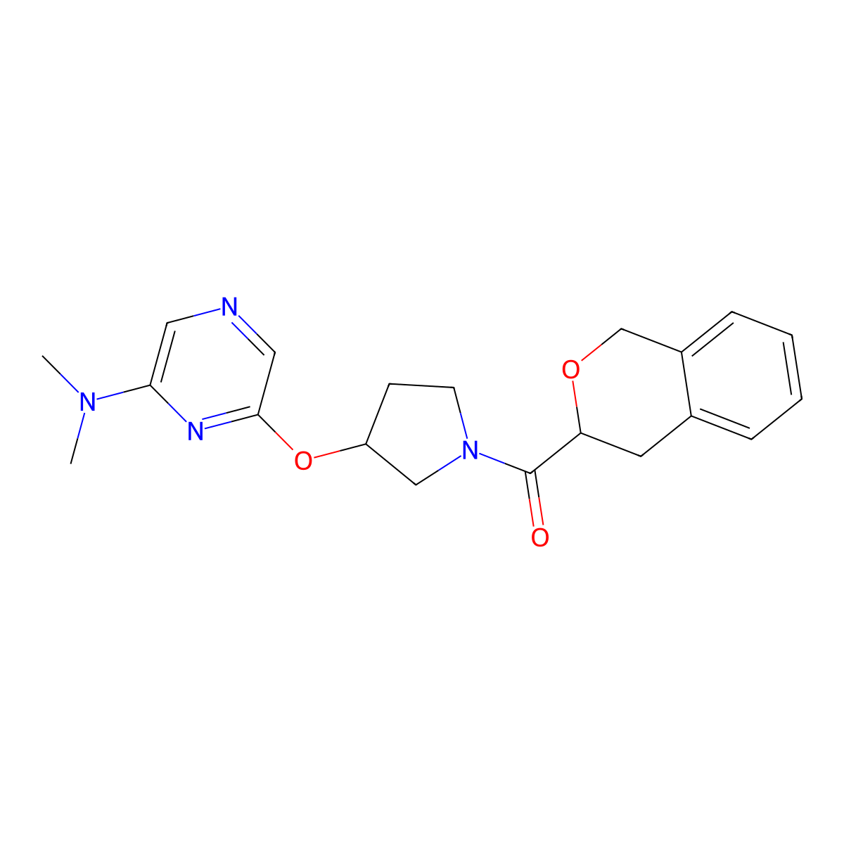 (3-((6-(Dimethylamino)pyrazin-2-yl)oxy)pyrrolidin-1-yl)(isochroman-3-yl)methanone molecular structure, CAS 2034335-11-8