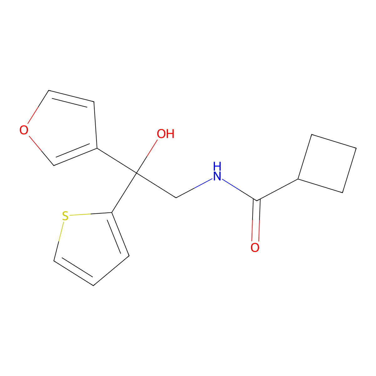 N-[2-(furan-3-yl)-2-hydroxy-2-(thiophen-2-yl)ethyl]cyclobutanecarboxamide molecular structure, CAS 2034335-14-1