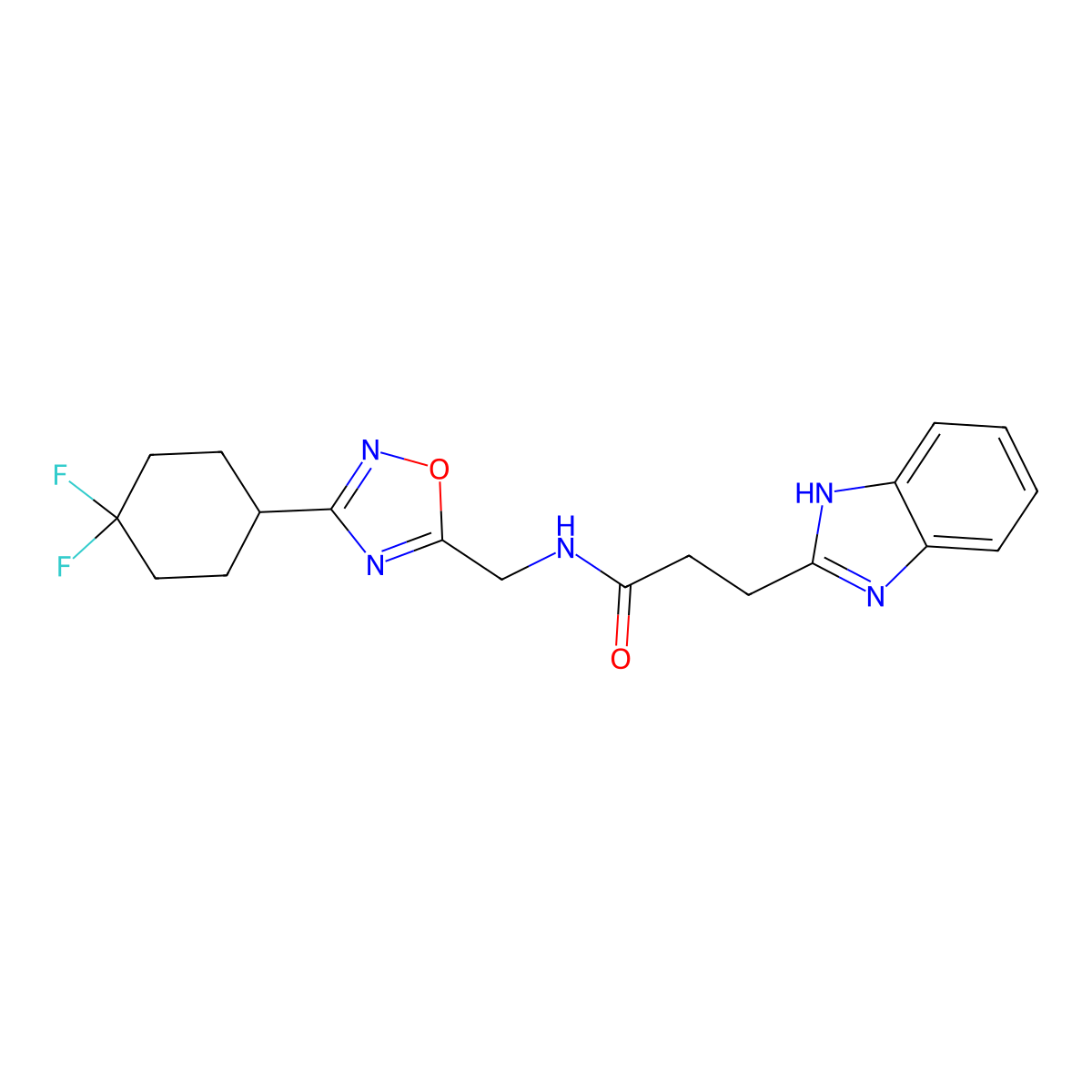 3-(1H-benzo[d]imidazol-2-yl)-N-((3-(4,4-difluorocyclohexyl)-1,2,4-oxadiazol-5-yl)methyl)propanamide molecular structure, CAS 2034335-15-2