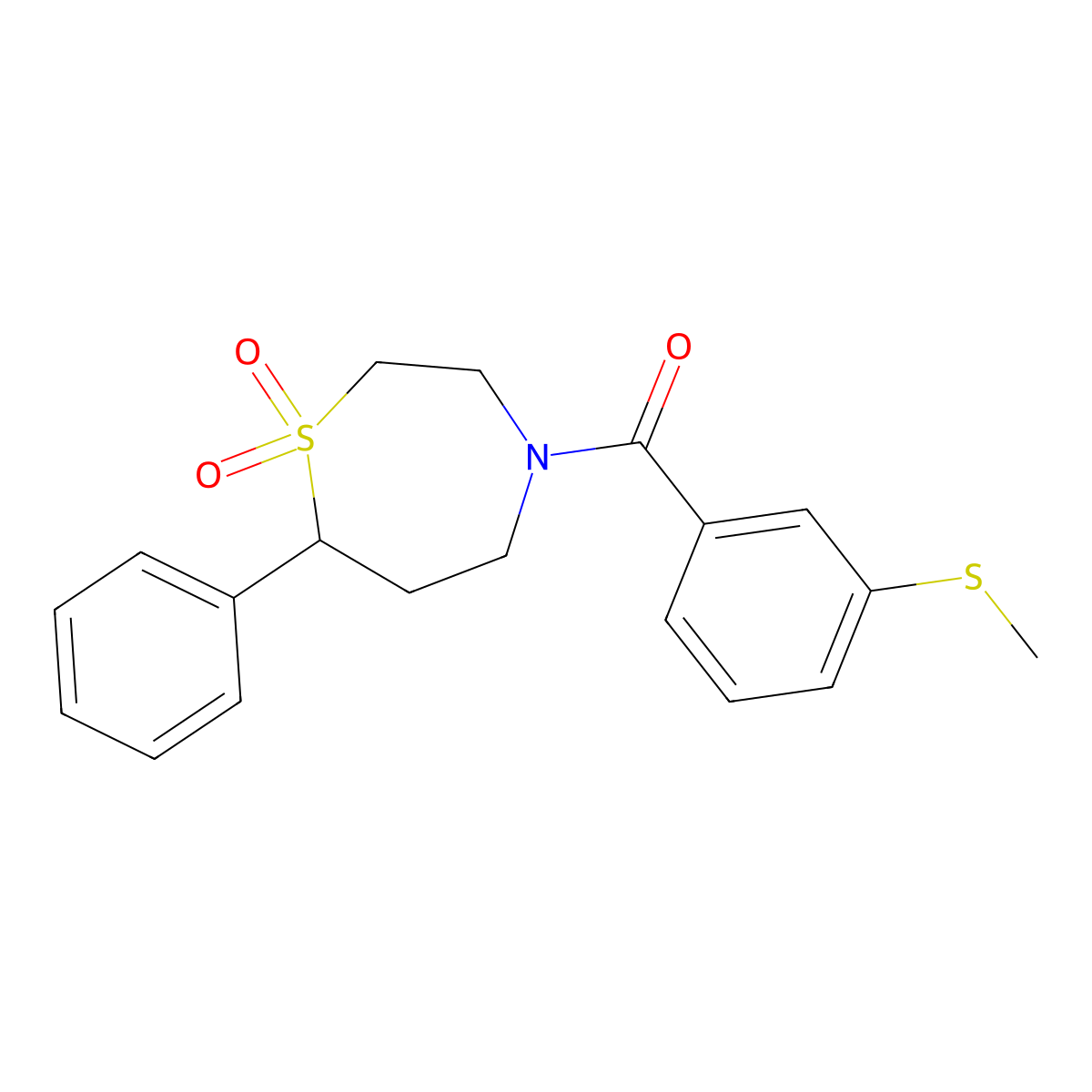 4-[3-(Methylsulfanyl)benzoyl]-7-phenyl-1lambda6,4-thiazepane-1,1-dione molecular structure, CAS 2034335-21-0