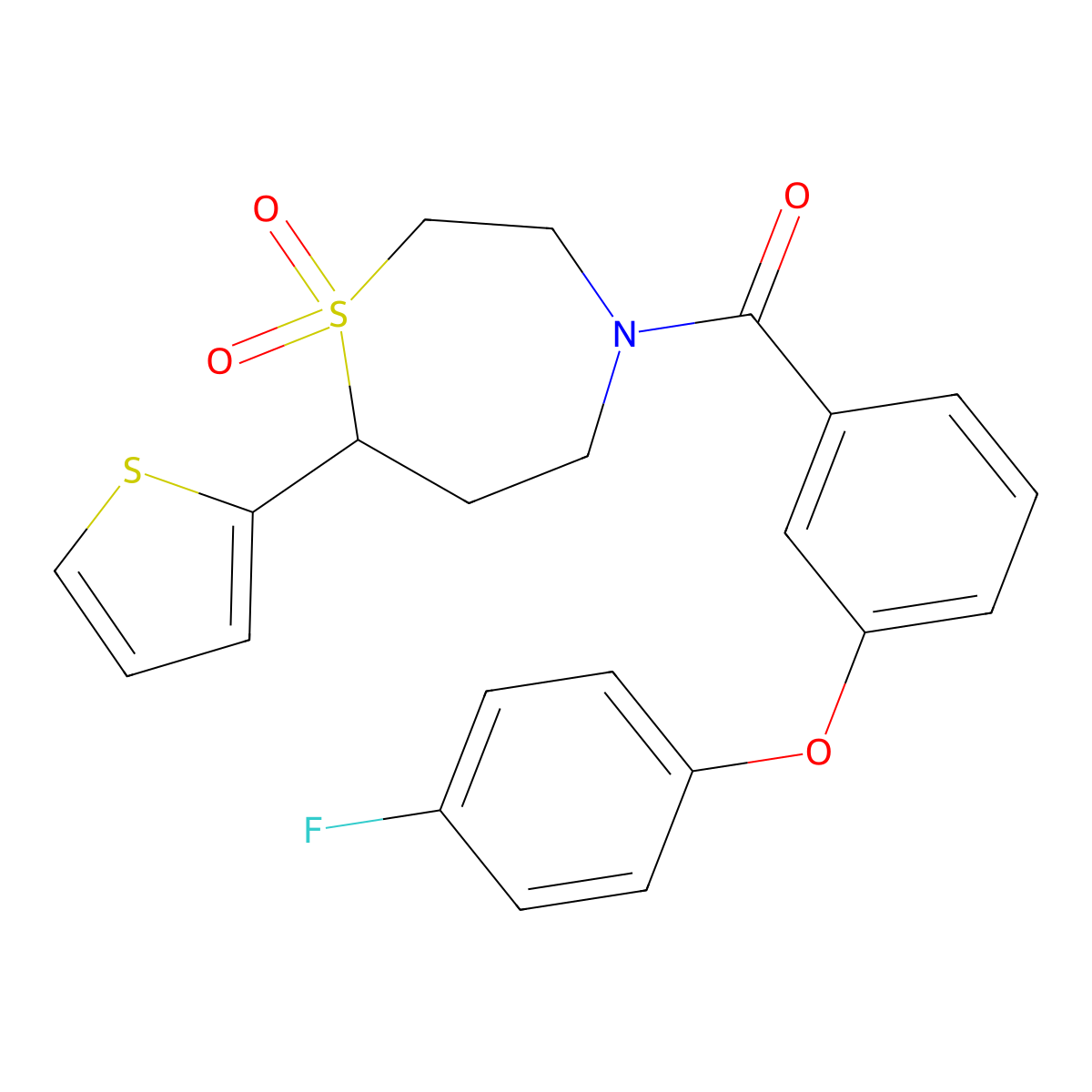 (1,1-Dioxido-7-(thiophen-2-yl)-1,4-thiazepan-4-yl)(3-(4-fluorophenoxy)phenyl)methanone molecular structure, CAS 2034335-29-8