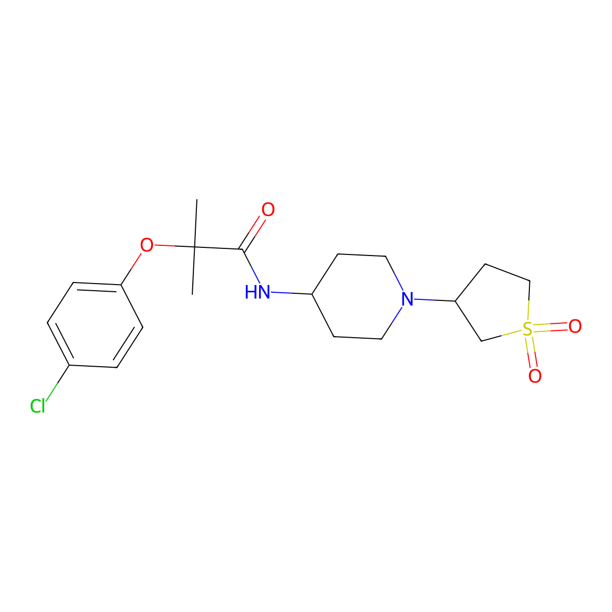 2-(4-chlorophenoxy)-N-(1-(1,1-dioxidotetrahydrothiophen-3-yl)piperidin-4-yl)-2-methylpropanamide molecular structure, CAS 2034335-30-1