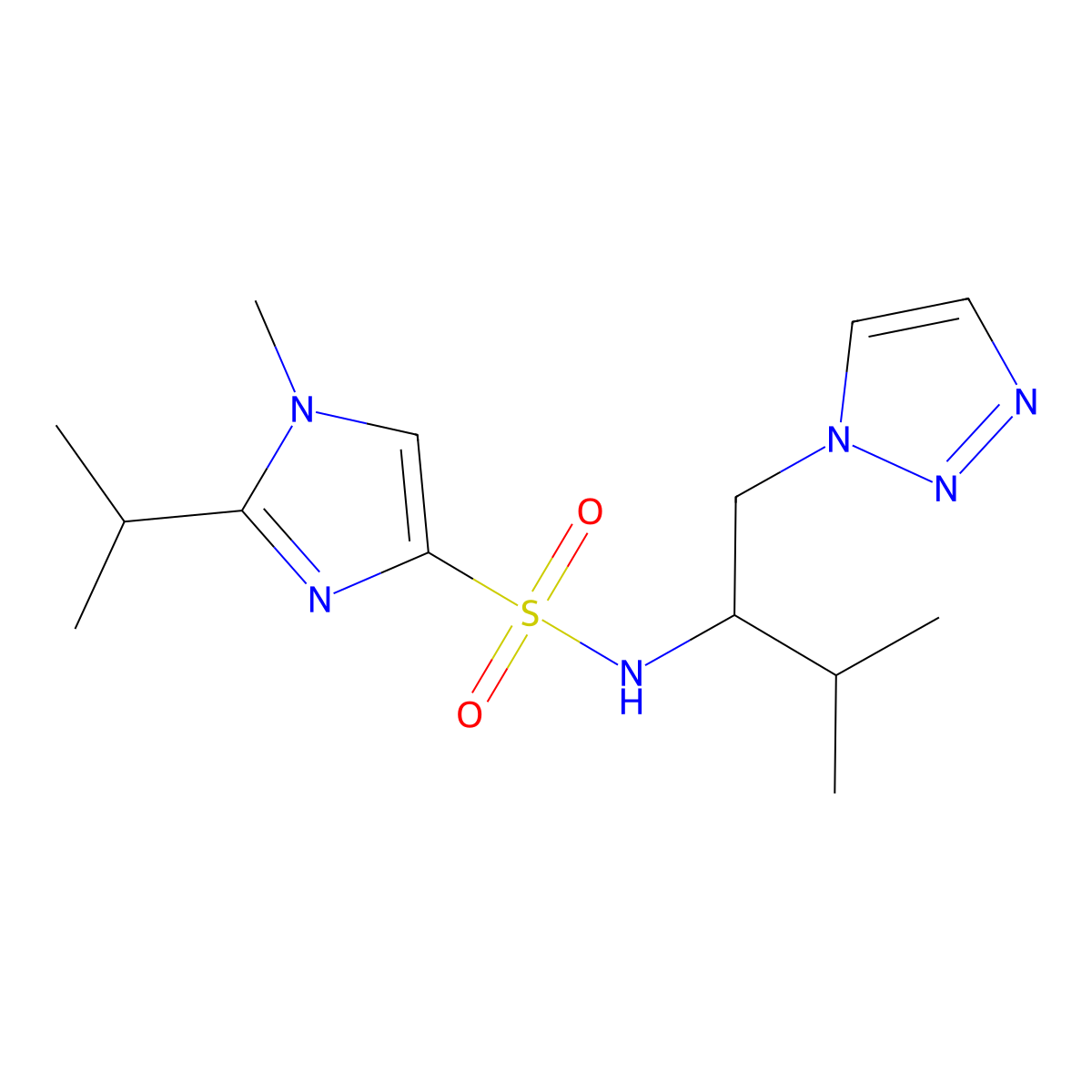 2-isopropyl-1-methyl-N-(3-methyl-1-(1H-1,2,3-triazol-1-yl)butan-2-yl)-1H-imidazole-4-sulfonamide molecular structure, CAS 2034335-34-5
