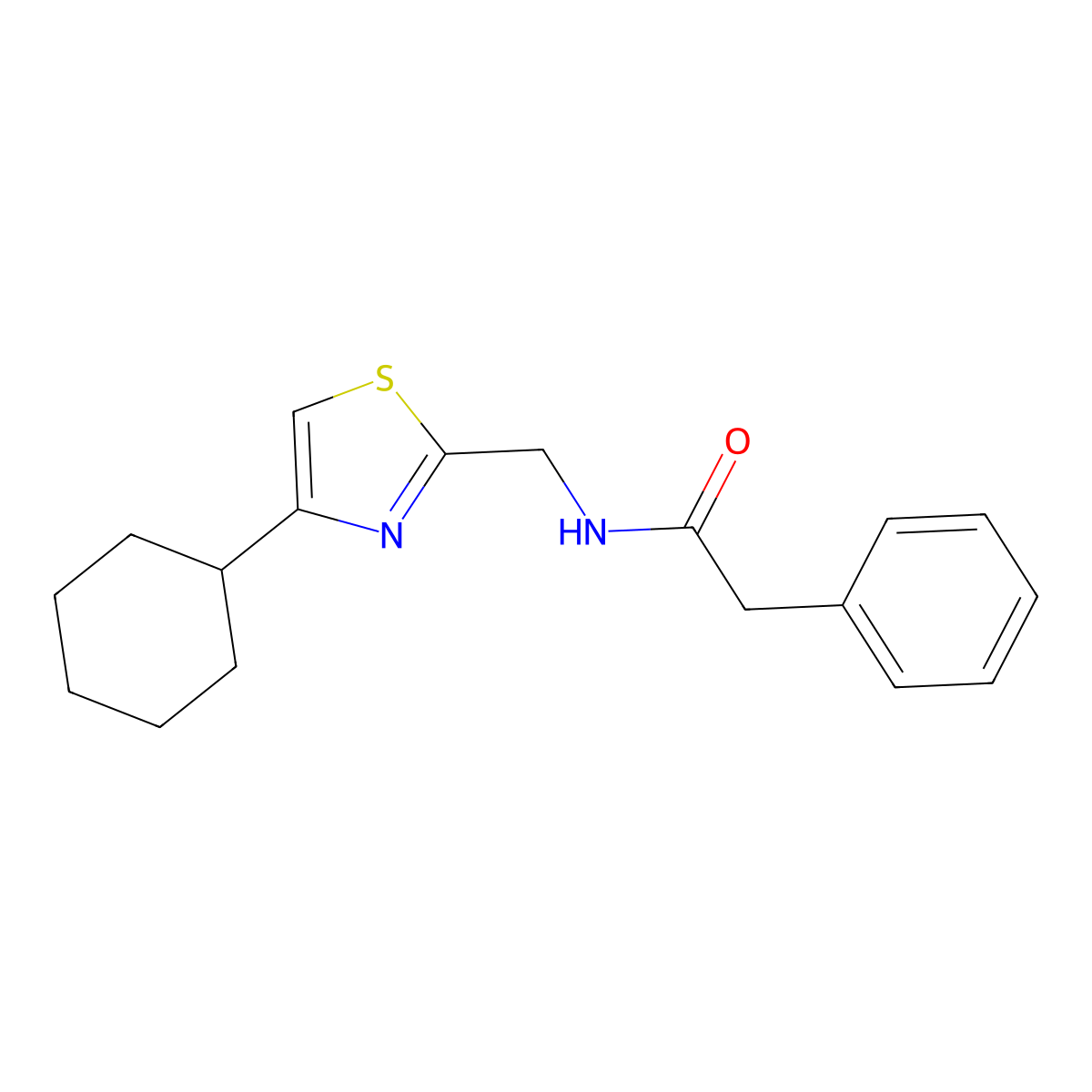 N-((4-cyclohexylthiazol-2-yl)methyl)-2-phenylacetamide molecular structure, CAS 2034335-35-6