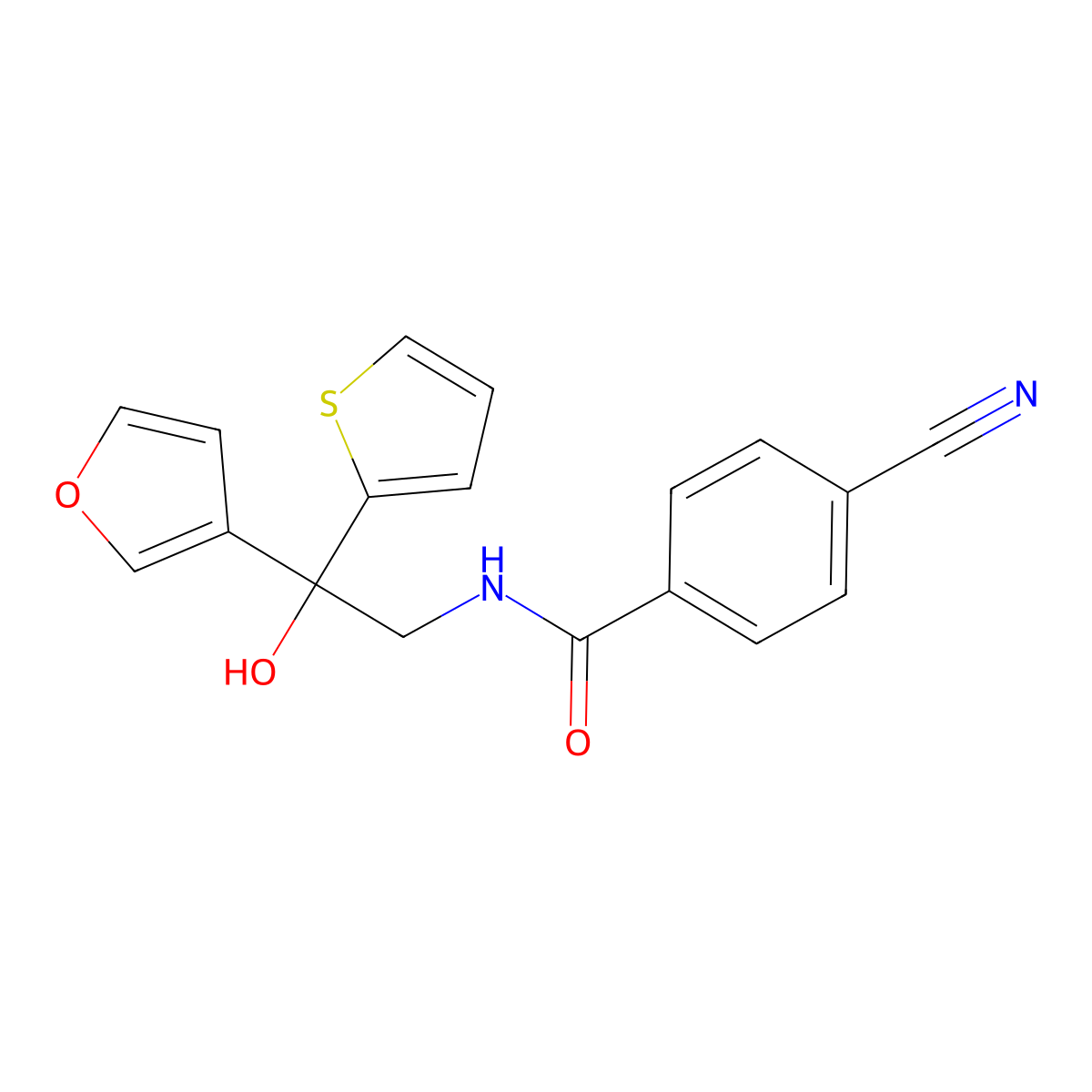 4-cyano-N-(2-(furan-3-yl)-2-hydroxy-2-(thiophen-2-yl)ethyl)benzamide molecular structure, CAS 2034335-36-7