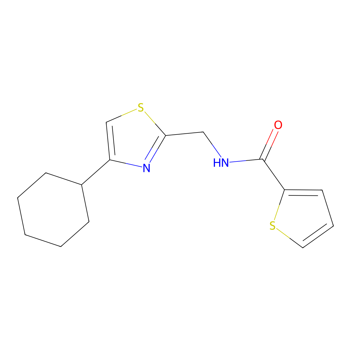 N-((4-cyclohexylthiazol-2-yl)methyl)thiophene-2-carboxamide molecular structure, CAS 2034335-39-0