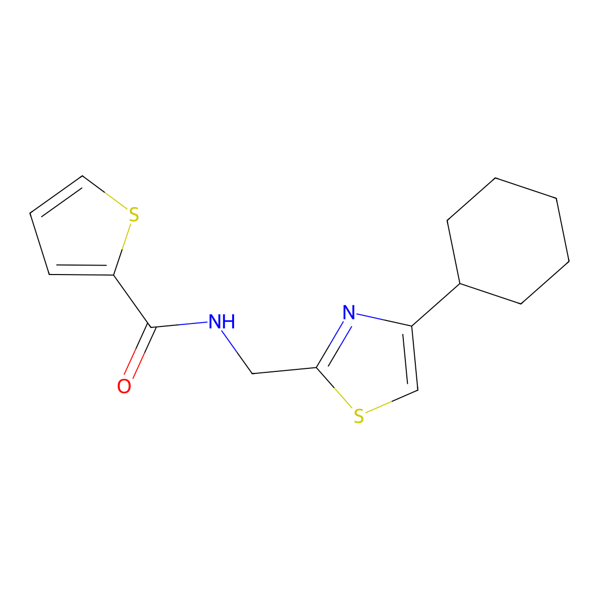 N-((4-cyclohexylthiazol-2-yl)methyl)thiophene-2-carboxamide molecular structure, CAS 2034335-39-0