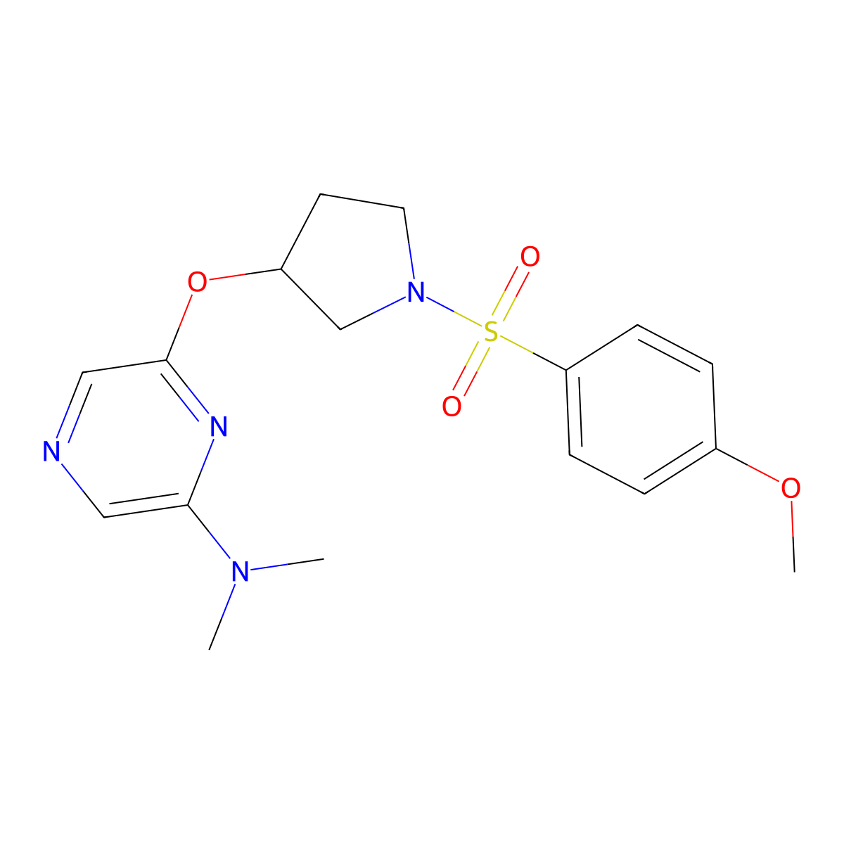 6-((1-((4-methoxyphenyl)sulfonyl)pyrrolidin-3-yl)oxy)-N,N-dimethylpyrazin-2-amine molecular structure, CAS 2034335-40-3