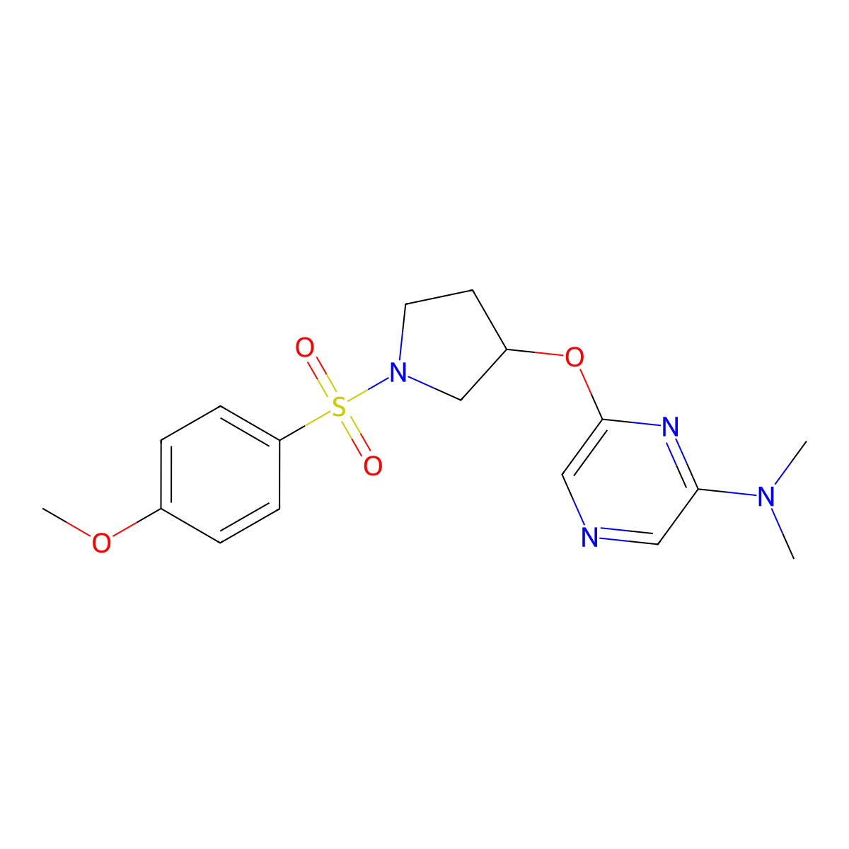 6-((1-((4-methoxyphenyl)sulfonyl)pyrrolidin-3-yl)oxy)-N,N-dimethylpyrazin-2-amine molecular structure, CAS 2034335-40-3