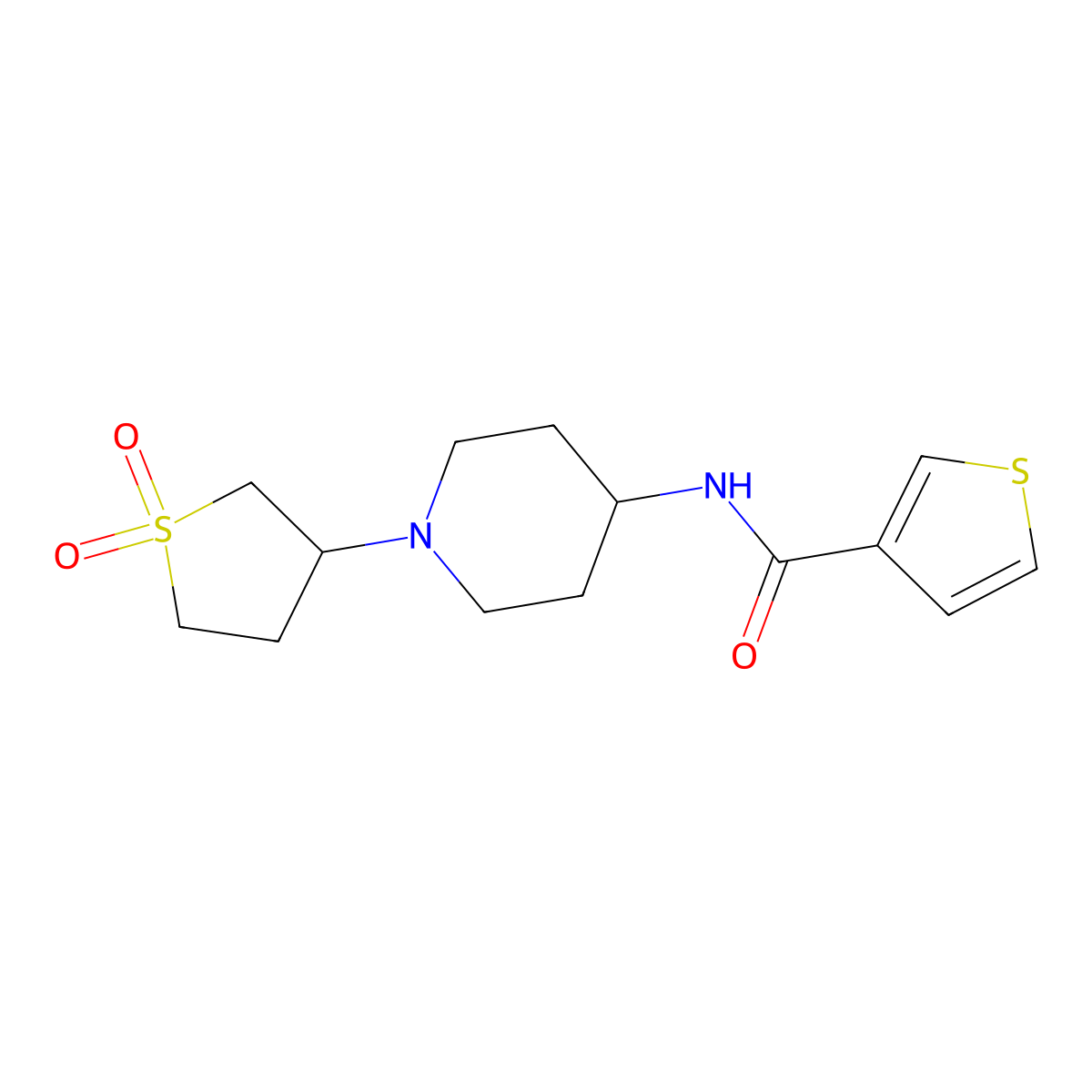 N-(1-(1,1-dioxidotetrahydrothiophen-3-yl)piperidin-4-yl)thiophene-3-carboxamide molecular structure, CAS 2034335-42-5