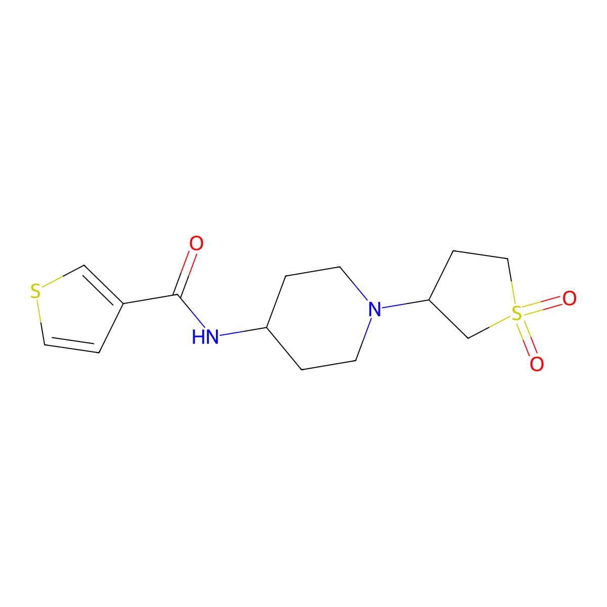 N-(1-(1,1-dioxidotetrahydrothiophen-3-yl)piperidin-4-yl)thiophene-3-carboxamide molecular structure, CAS 2034335-42-5