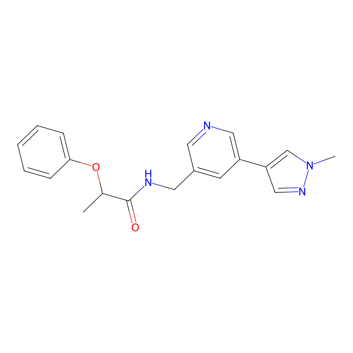 N-{[5-(1-methyl-1H-pyrazol-4-yl)pyridin-3-yl]methyl}-2-phenoxypropanamide molecular structure, CAS 2034335-46-9