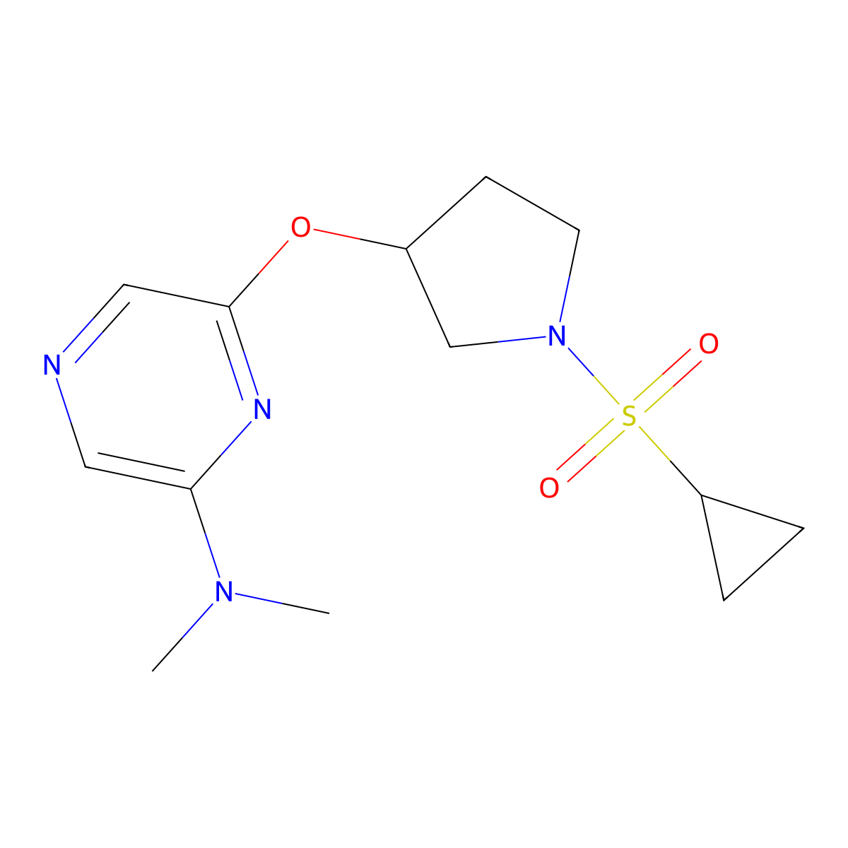 6-((1-(cyclopropylsulfonyl)pyrrolidin-3-yl)oxy)-N,N-dimethylpyrazin-2-amine molecular structure, CAS 2034335-49-2