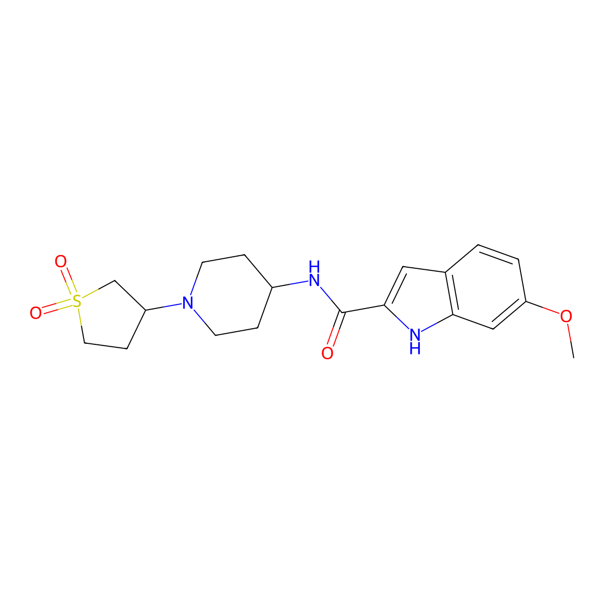 N-(1-(1,1-dioxidotetrahydrothiophen-3-yl)piperidin-4-yl)-6-methoxy-1H-indole-2-carboxamide molecular structure, CAS 2034335-50-5