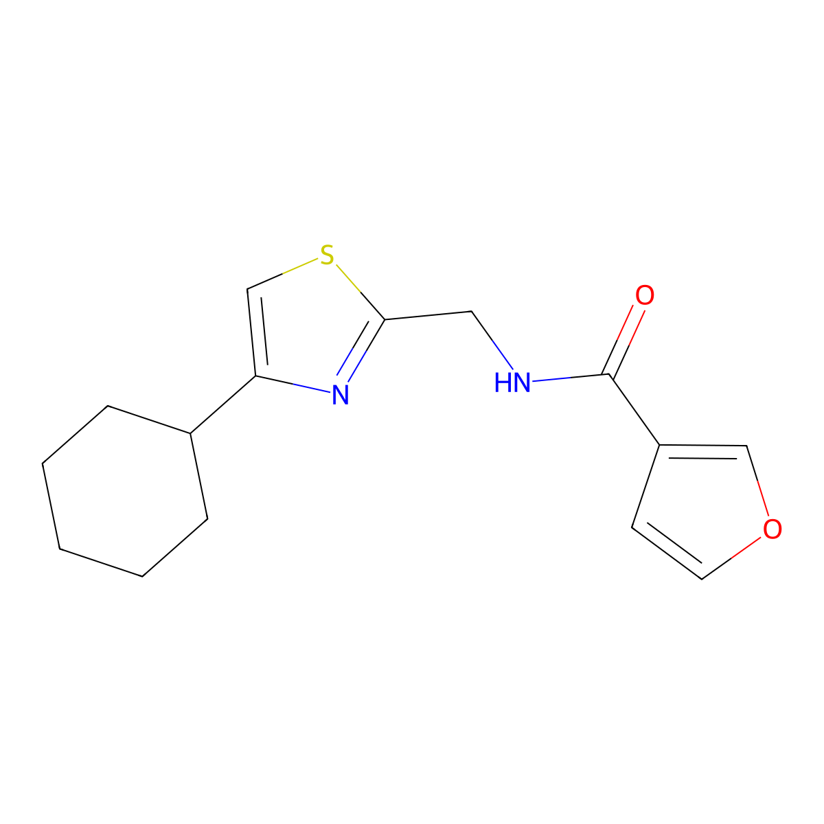 N-((4-cyclohexylthiazol-2-yl)methyl)furan-3-carboxamide molecular structure, CAS 2034335-51-6