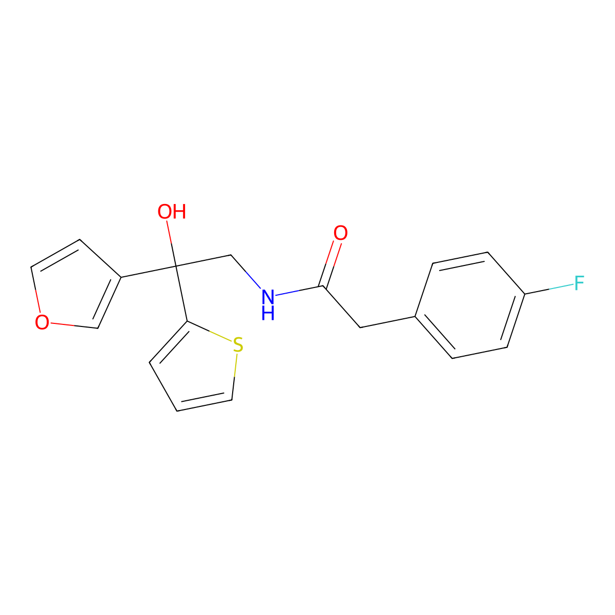 2-(4-fluorophenyl)-N-(2-(furan-3-yl)-2-hydroxy-2-(thiophen-2-yl)ethyl)acetamide molecular structure, CAS 2034335-56-1
