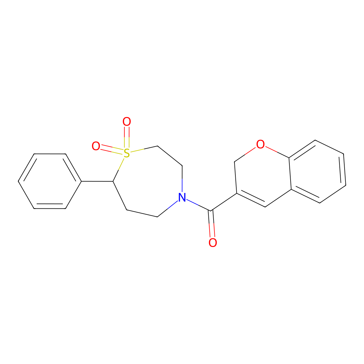 4-(2H-chromene-3-carbonyl)-7-phenyl-1lambda6,4-thiazepane-1,1-dione molecular structure, CAS 2034335-57-2