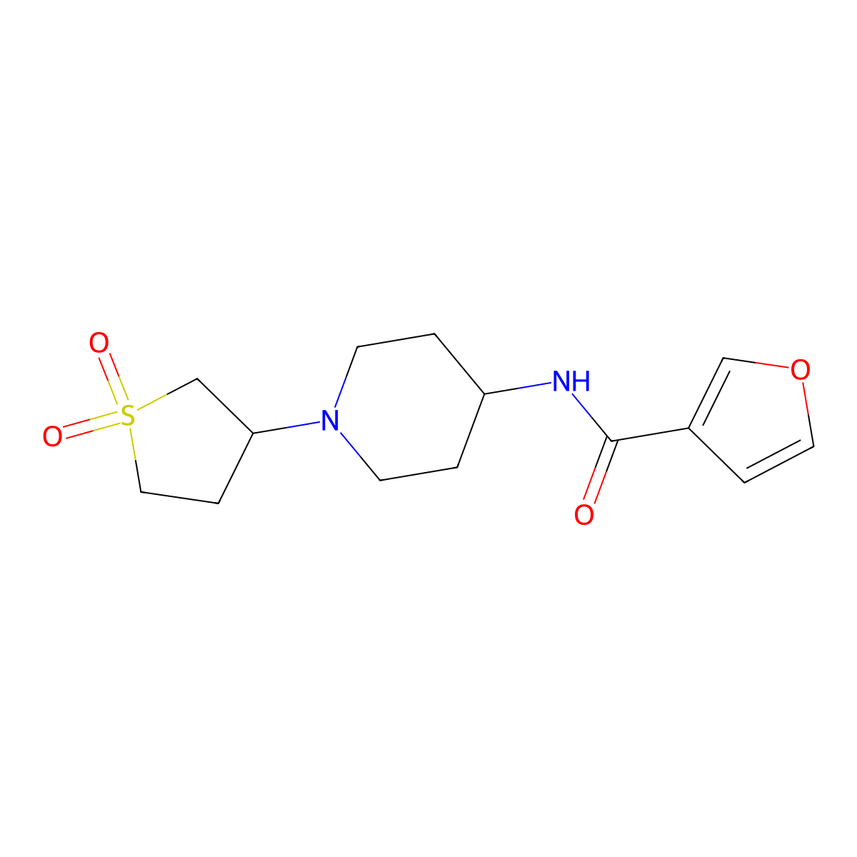 N-(1-(1,1-dioxidotetrahydrothiophen-3-yl)piperidin-4-yl)furan-3-carboxamide molecular structure, CAS 2034335-59-4