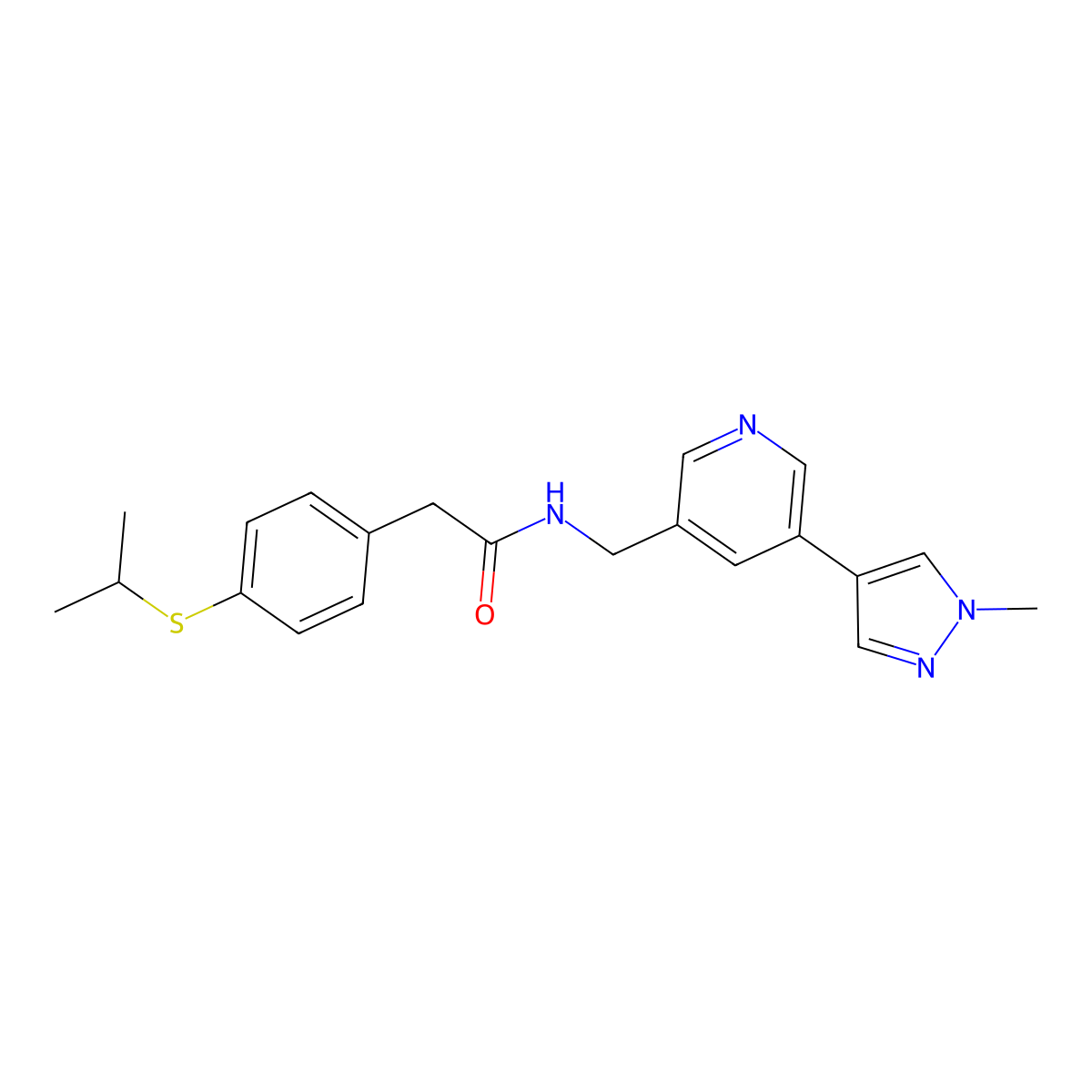 2-(4-(isopropylthio)phenyl)-N-((5-(1-methyl-1H-pyrazol-4-yl)pyridin-3-yl)methyl)acetamide molecular structure, CAS 2034335-60-7