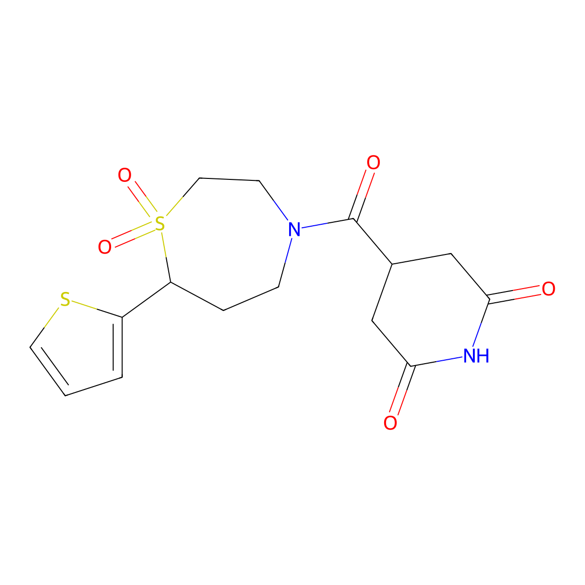 4-(2,6-Dioxopiperidine-4-carbonyl)-7-(thiophen-2-yl)-1lambda6,4-thiazepane-1,1-dione molecular structure, CAS 2034335-61-8
