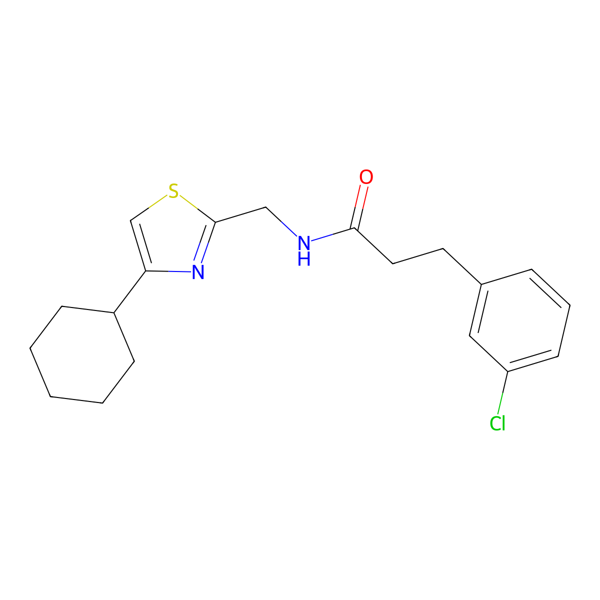 3-(3-chlorophenyl)-N-((4-cyclohexylthiazol-2-yl)methyl)propanamide molecular structure, CAS 2034335-64-1