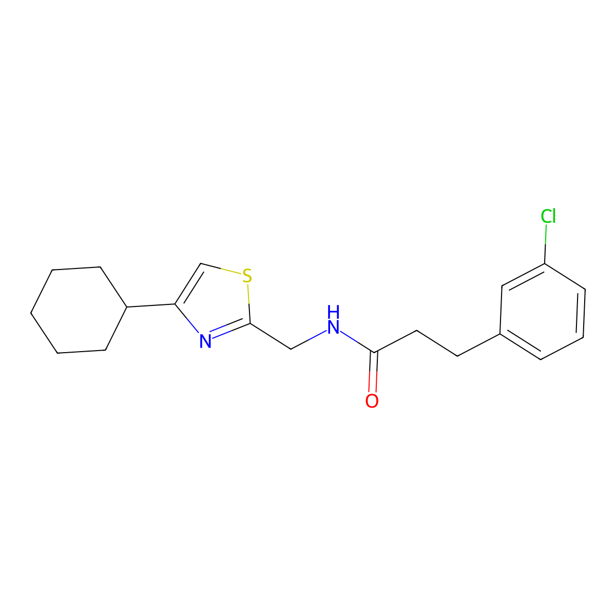3-(3-chlorophenyl)-N-((4-cyclohexylthiazol-2-yl)methyl)propanamide molecular structure, CAS 2034335-64-1