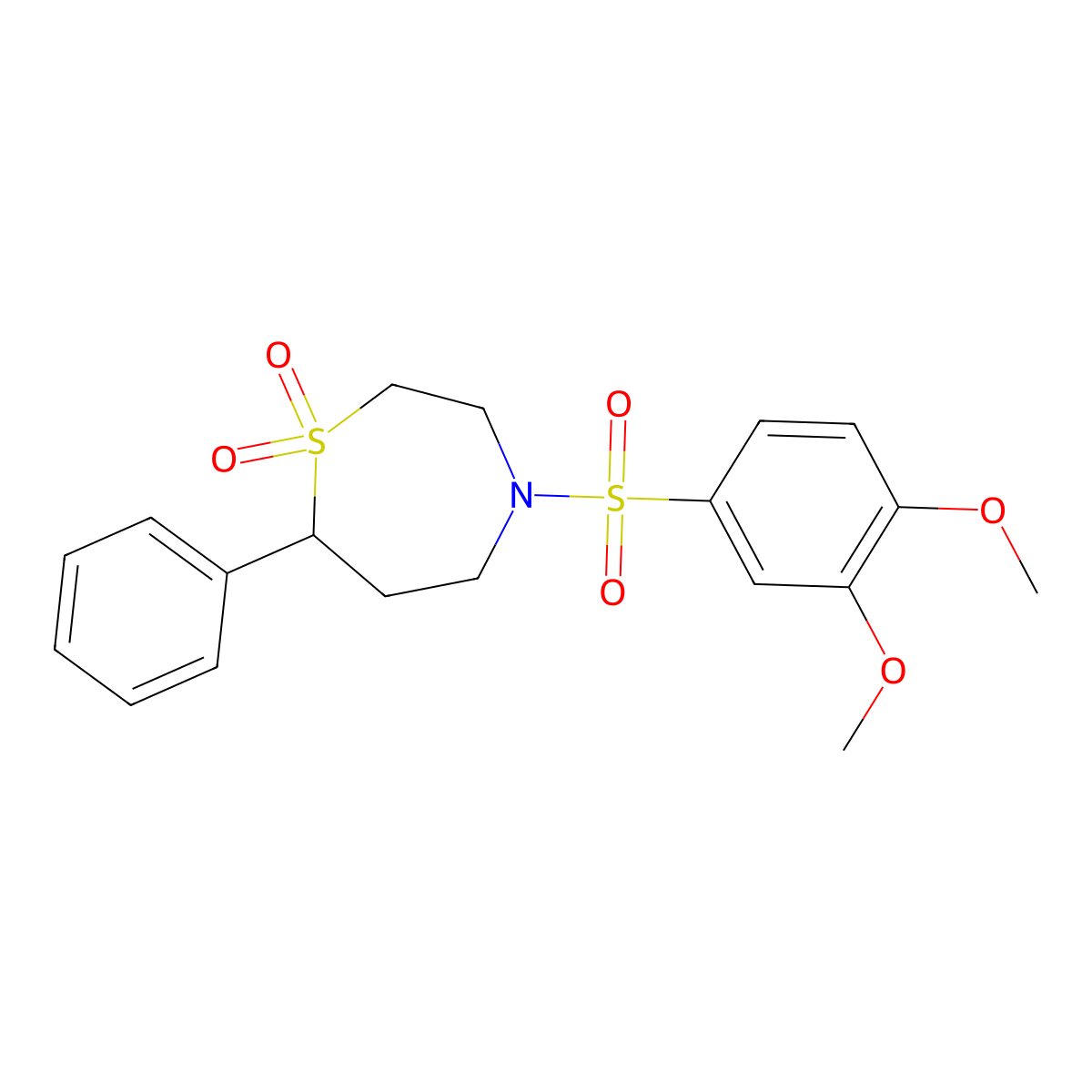 4-((3,4-Dimethoxyphenyl)sulfonyl)-7-phenyl-1,4-thiazepane 1,1-dioxide molecular structure, CAS 2034335-65-2