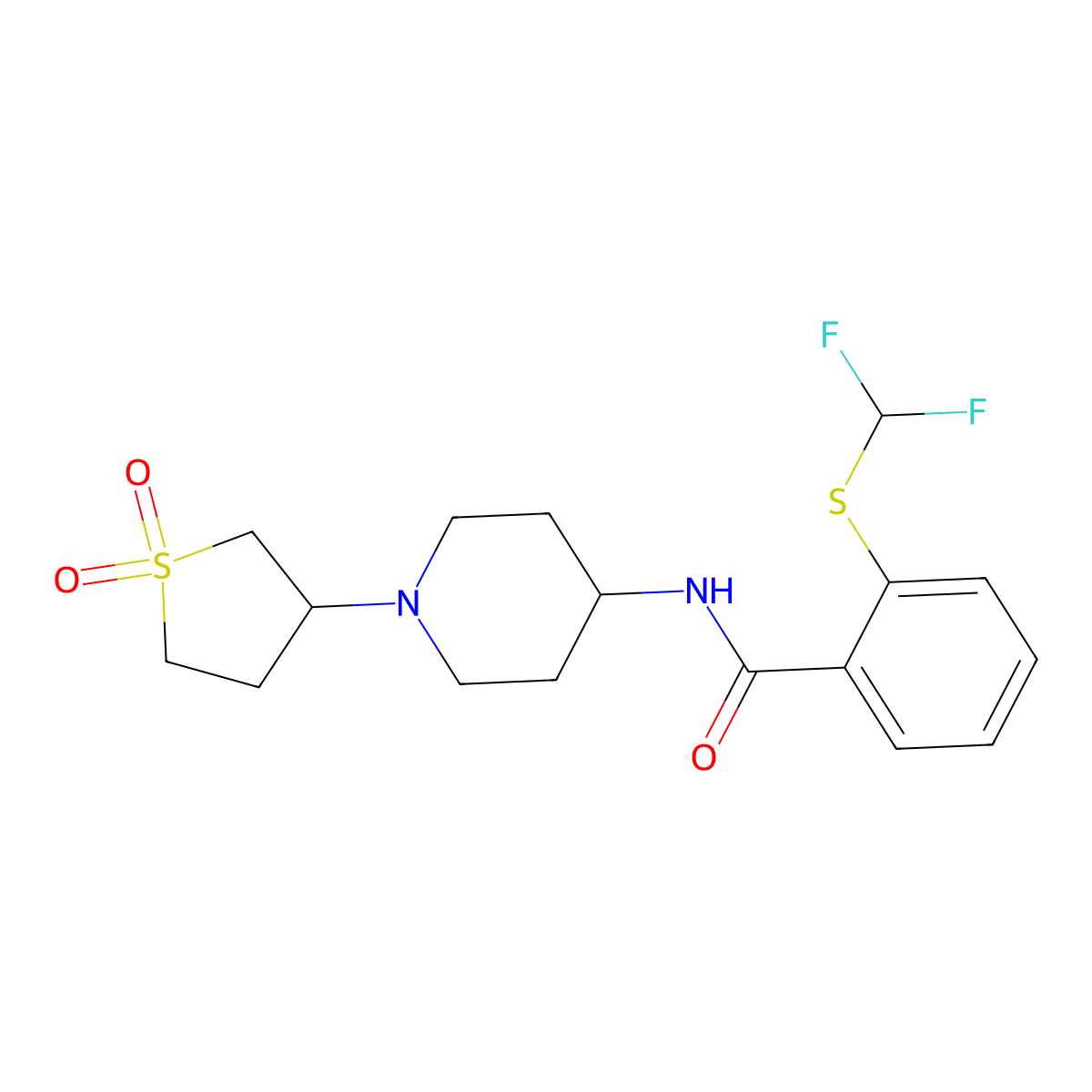2-((difluoromethyl)thio)-N-(1-(1,1-dioxidotetrahydrothiophen-3-yl)piperidin-4-yl)benzamide molecular structure, CAS 2034335-66-3