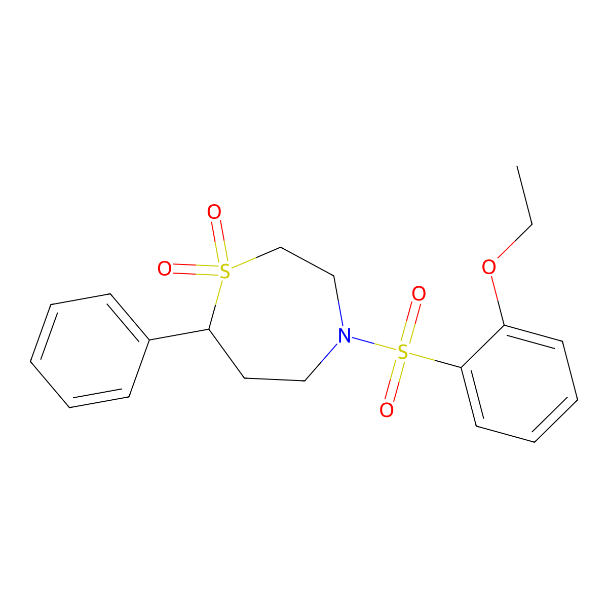 4-((2-Ethoxyphenyl)sulfonyl)-7-phenyl-1,4-thiazepane 1,1-dioxide molecular structure, CAS 2034335-71-0