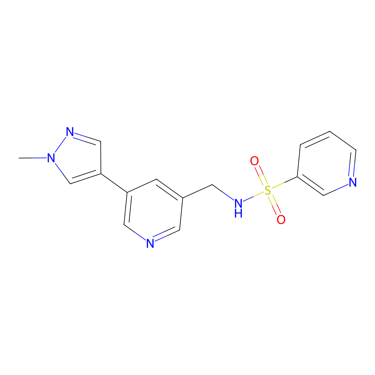 N-{[5-(1-methyl-1H-pyrazol-4-yl)pyridin-3-yl]methyl}pyridine-3-sulfonamide molecular structure, CAS 2034335-73-2