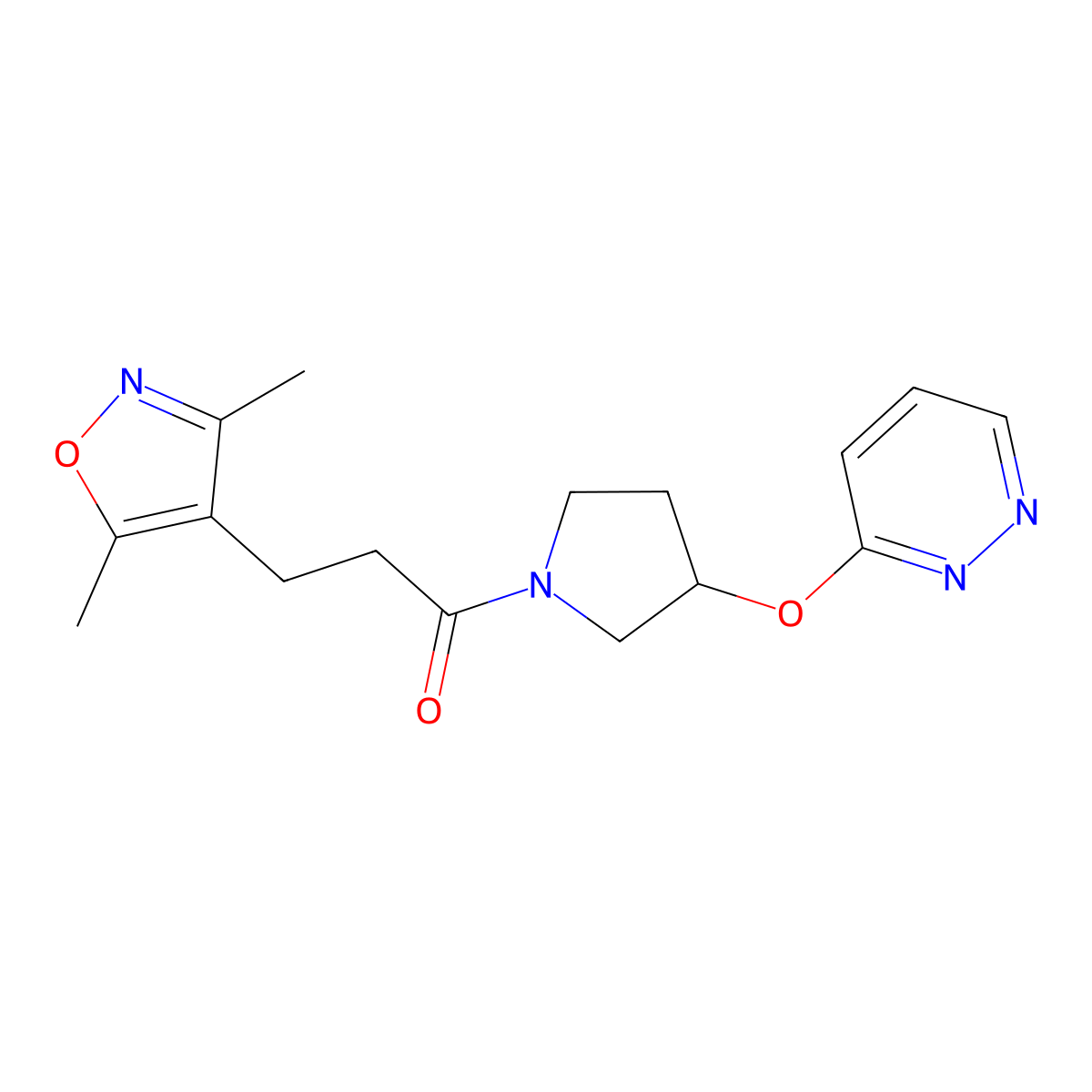 3-(3,5-Dimethylisoxazol-4-yl)-1-(3-(pyridazin-3-yloxy)pyrrolidin-1-yl)propan-1-one molecular structure, CAS 2034335-75-4