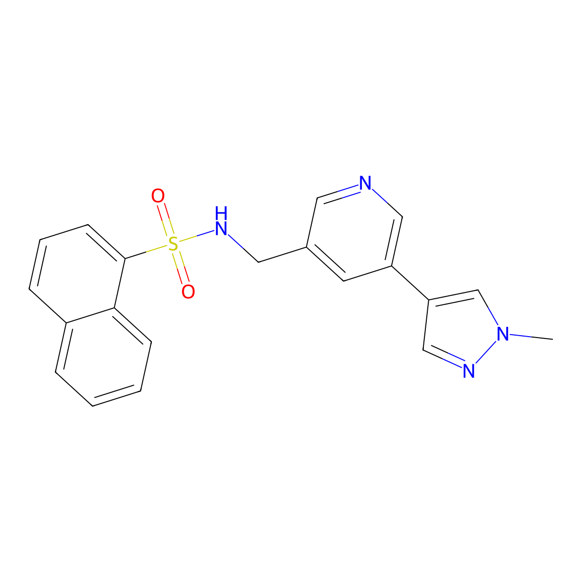 N-{[5-(1-methyl-1H-pyrazol-4-yl)pyridin-3-yl]methyl}naphthalene-1-sulfonamide molecular structure, CAS 2034335-87-8