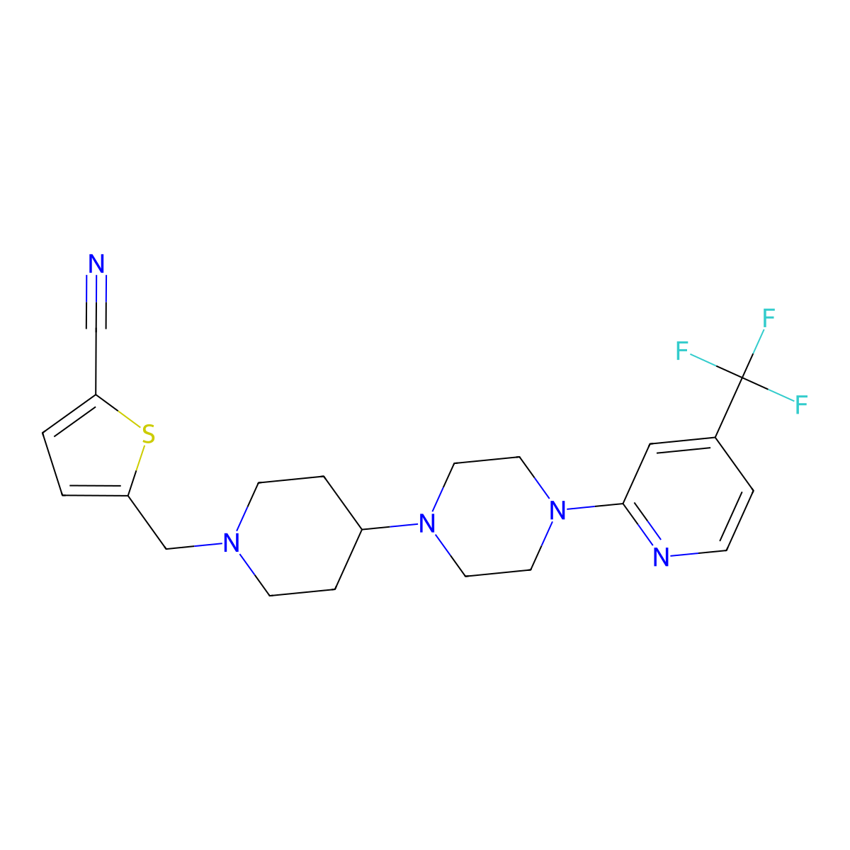 5-((4-(4-(4-(Trifluoromethyl)pyridin-2-yl)piperazin-1-yl)piperidin-1-yl)methyl)thiophene-2-carbonitrile molecular structure, CAS 2034335-89-0