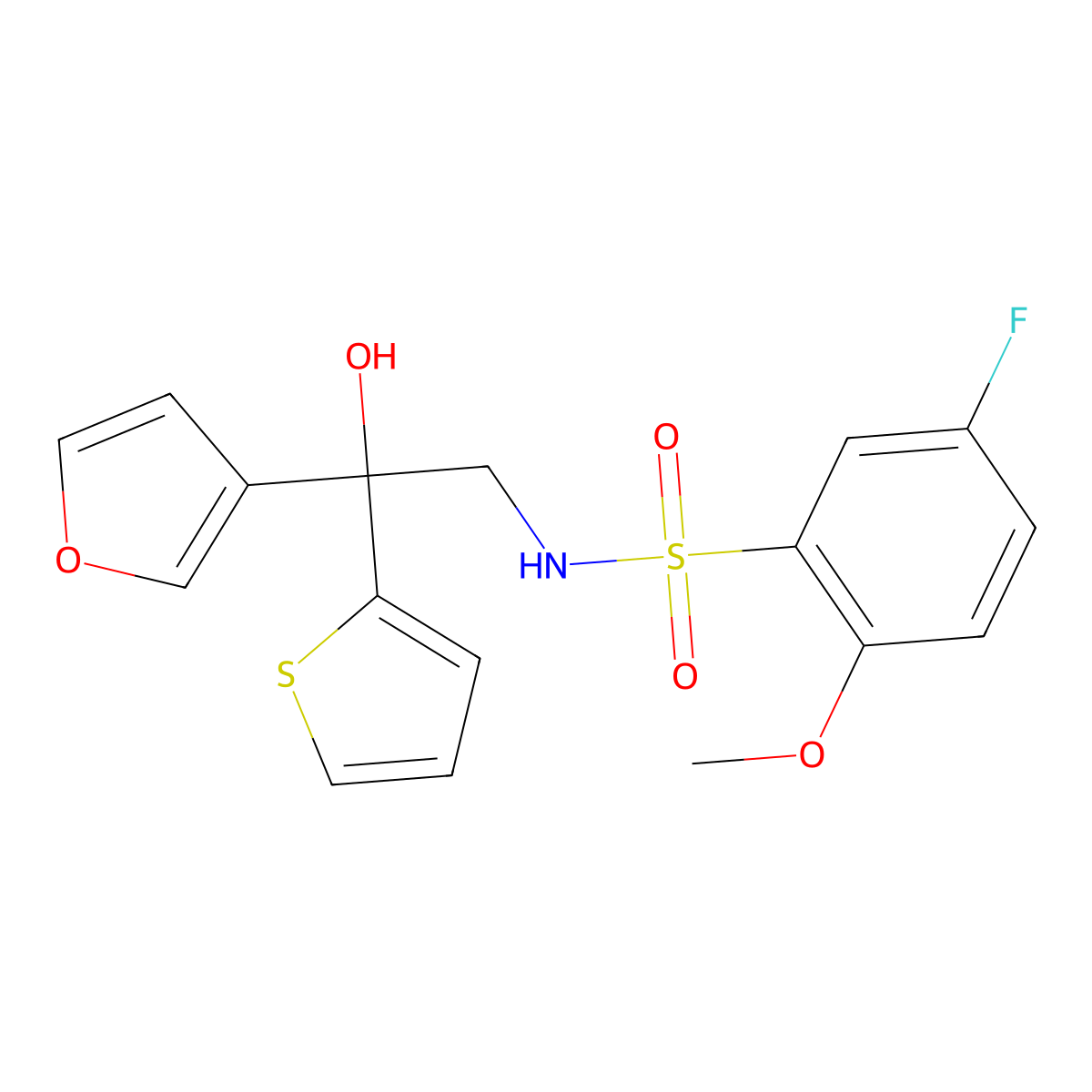 5-fluoro-N-(2-(furan-3-yl)-2-hydroxy-2-(thiophen-2-yl)ethyl)-2-methoxybenzenesulfonamide molecular structure, CAS 2034335-90-3