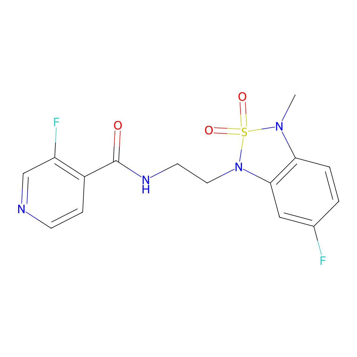 3-fluoro-N-(2-(6-fluoro-3-methyl-2,2-dioxidobenzo[c][1,2,5]thiadiazol-1(3H)-yl)ethyl)isonicotinamide molecular structure, CAS 2034335-91-4
