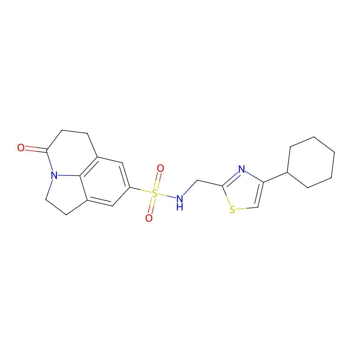 N-[(4-cyclohexyl-1,3-thiazol-2-yl)methyl]-11-oxo-1-azatricyclo[6.3.1.0^{4,12}]dodeca-4(12),5,7-triene-6-sulfonamide molecular structure, CAS 2034335-96-9