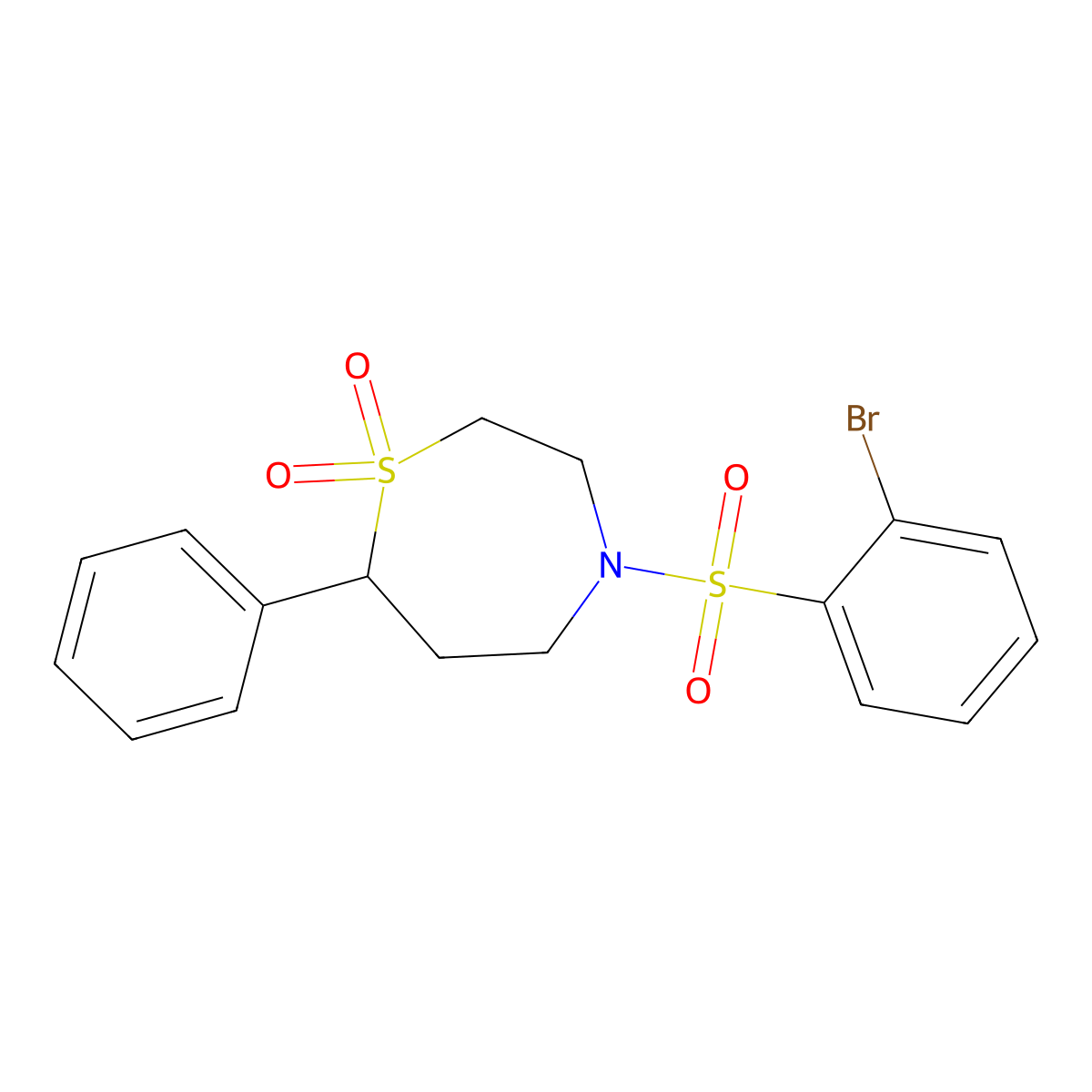 4-((2-Bromophenyl)sulfonyl)-7-phenyl-1,4-thiazepane 1,1-dioxide molecular structure, CAS 2034335-98-1