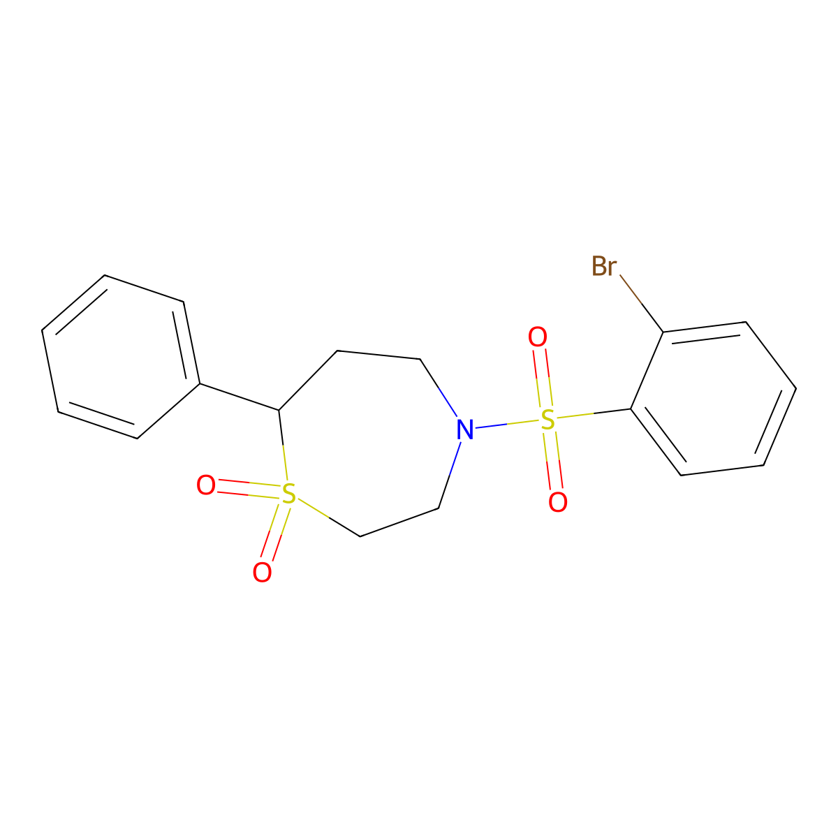 4-((2-Bromophenyl)sulfonyl)-7-phenyl-1,4-thiazepane 1,1-dioxide molecular structure, CAS 2034335-98-1
