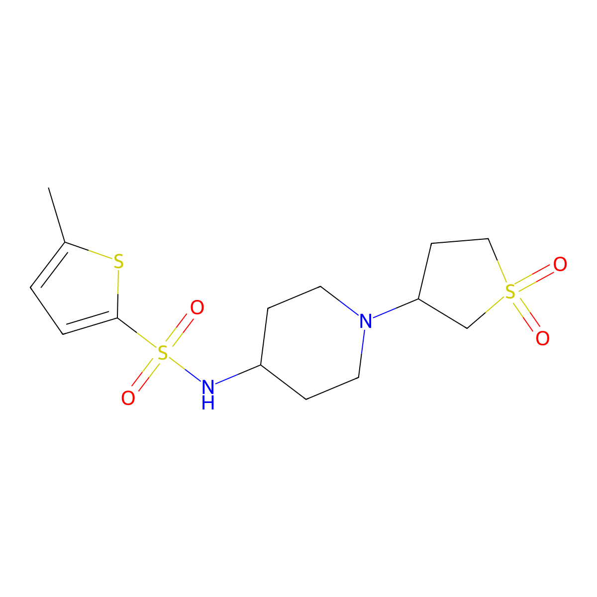N-(1-(1,1-dioxidotetrahydrothiophen-3-yl)piperidin-4-yl)-5-methylthiophene-2-sulfonamide molecular structure, CAS 2034335-99-2