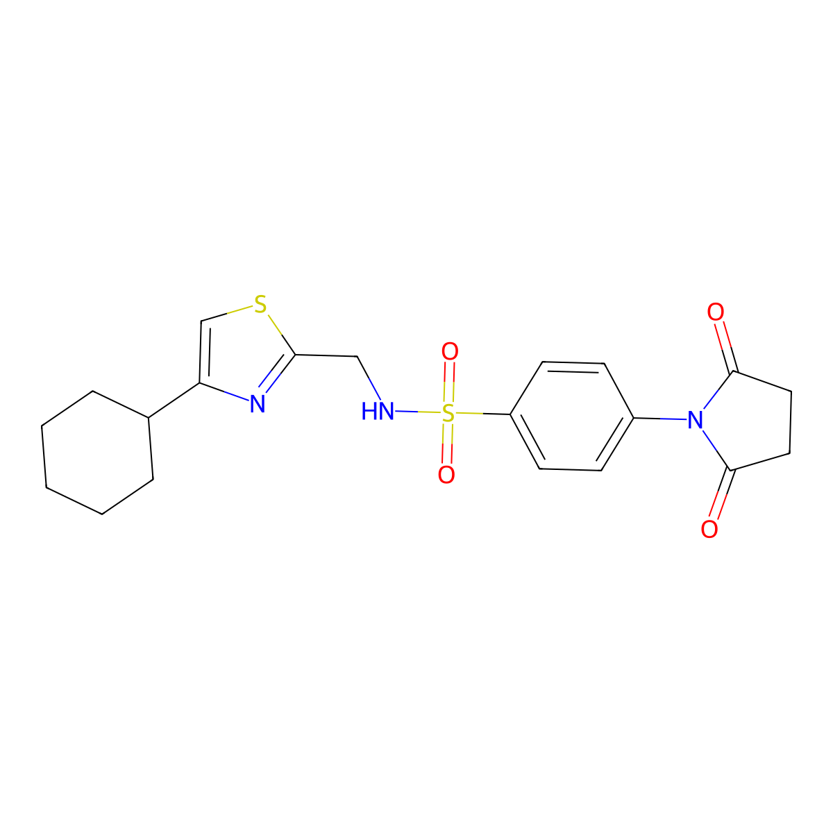 N-((4-cyclohexylthiazol-2-yl)methyl)-4-(2,5-dioxopyrrolidin-1-yl)benzenesulfonamide molecular structure, CAS 2034336-04-2