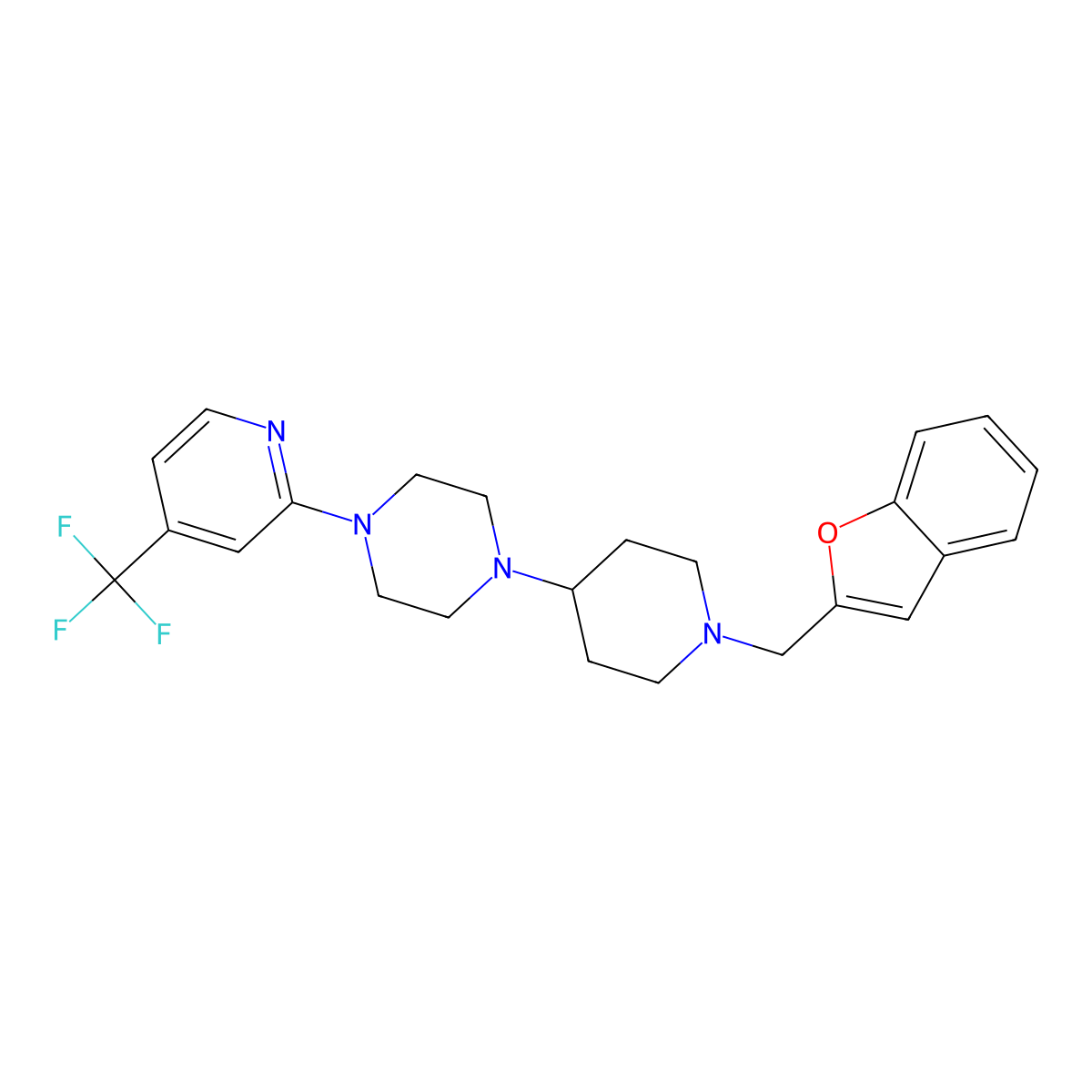 1-(1-(Benzofuran-2-ylmethyl)piperidin-4-yl)-4-(4-(trifluoromethyl)pyridin-2-yl)piperazine molecular structure, CAS 2034336-06-4