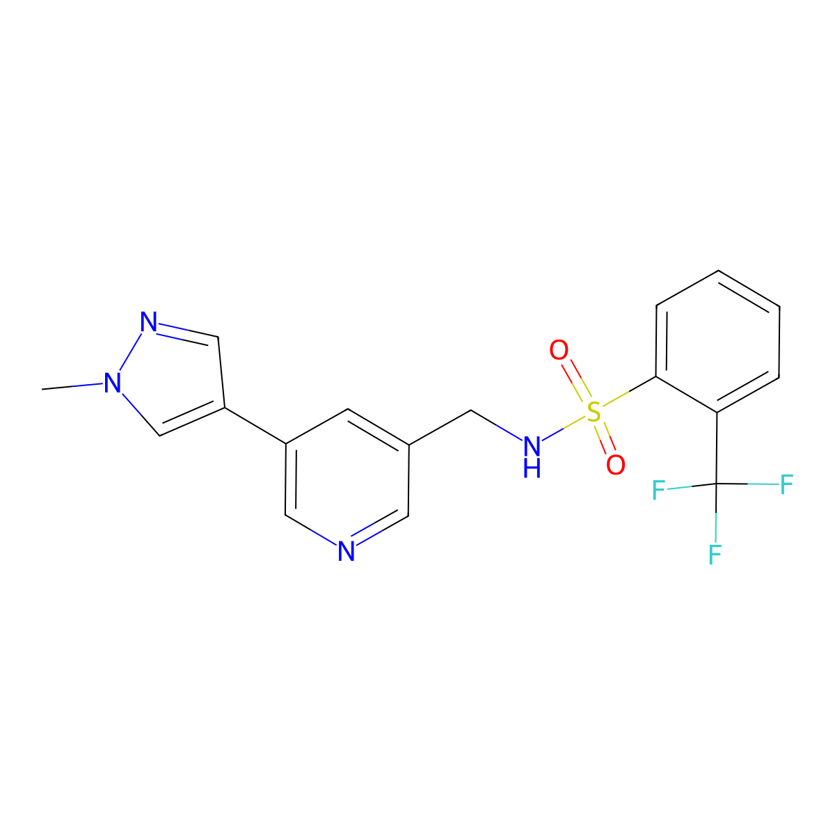 N-((5-(1-methyl-1H-pyrazol-4-yl)pyridin-3-yl)methyl)-2-(trifluoromethyl)benzenesulfonamide molecular structure, CAS 2034336-07-5