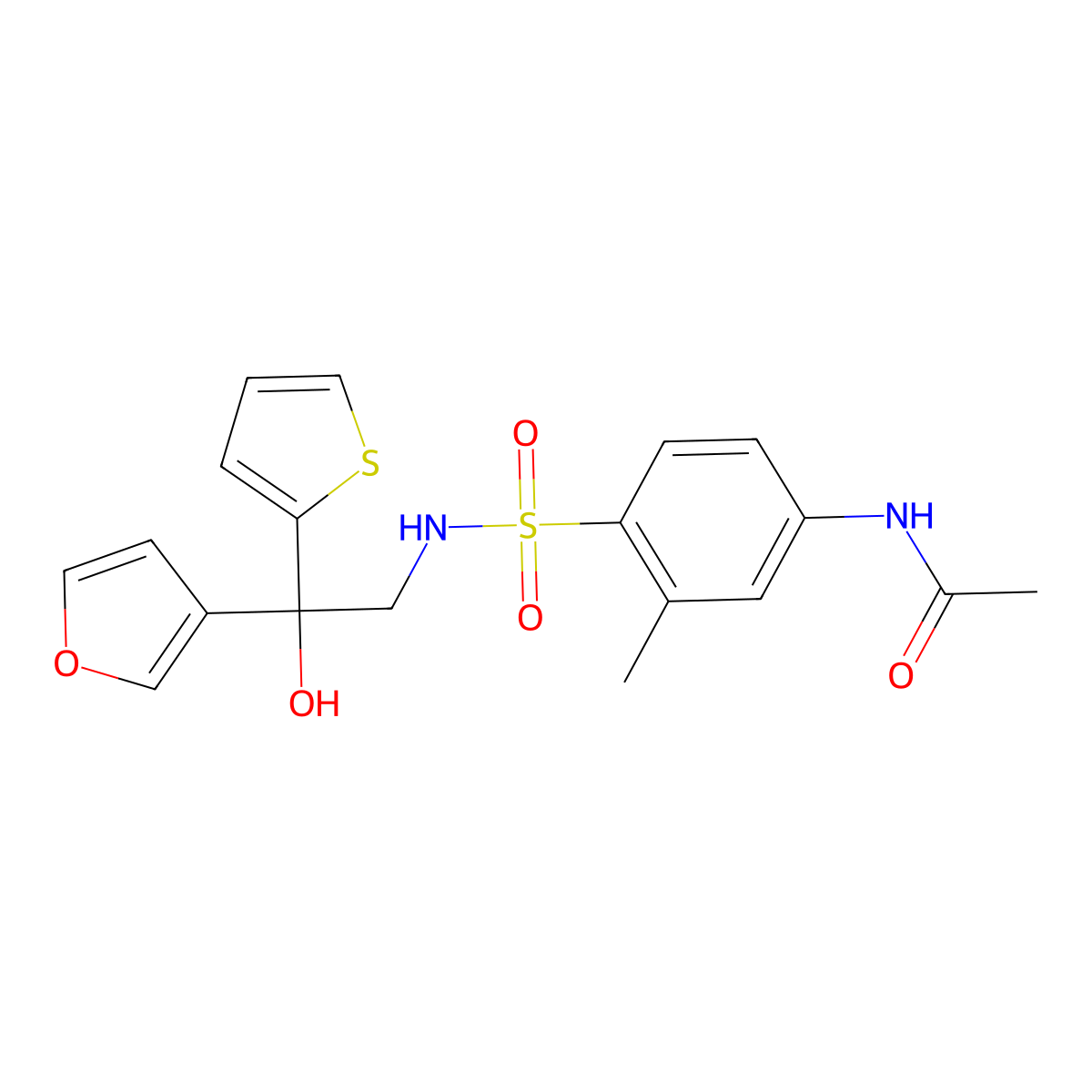 N-(4-(N-(2-(furan-3-yl)-2-hydroxy-2-(thiophen-2-yl)ethyl)sulfamoyl)-3-methylphenyl)acetamide molecular structure, CAS 2034336-08-6