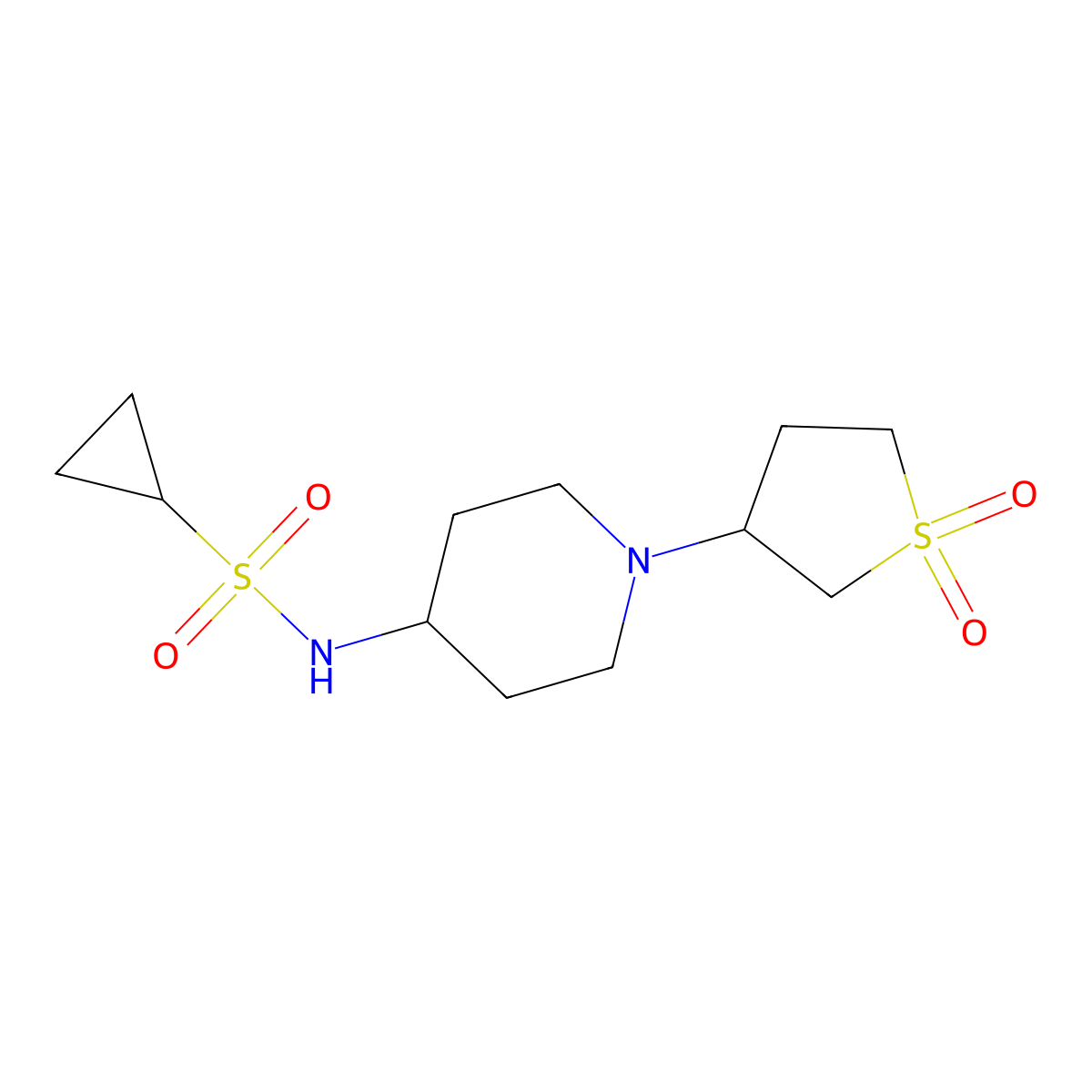 N-(1-(1,1-dioxidotetrahydrothiophen-3-yl)piperidin-4-yl)cyclopropanesulfonamide molecular structure, CAS 2034336-13-3